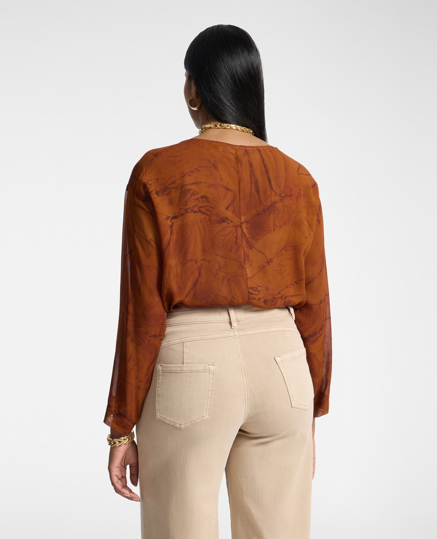 Blusa de mujer de georgette estampada ajuste boxy cierre con botones - Elena Miró - Naranja Naranja-2