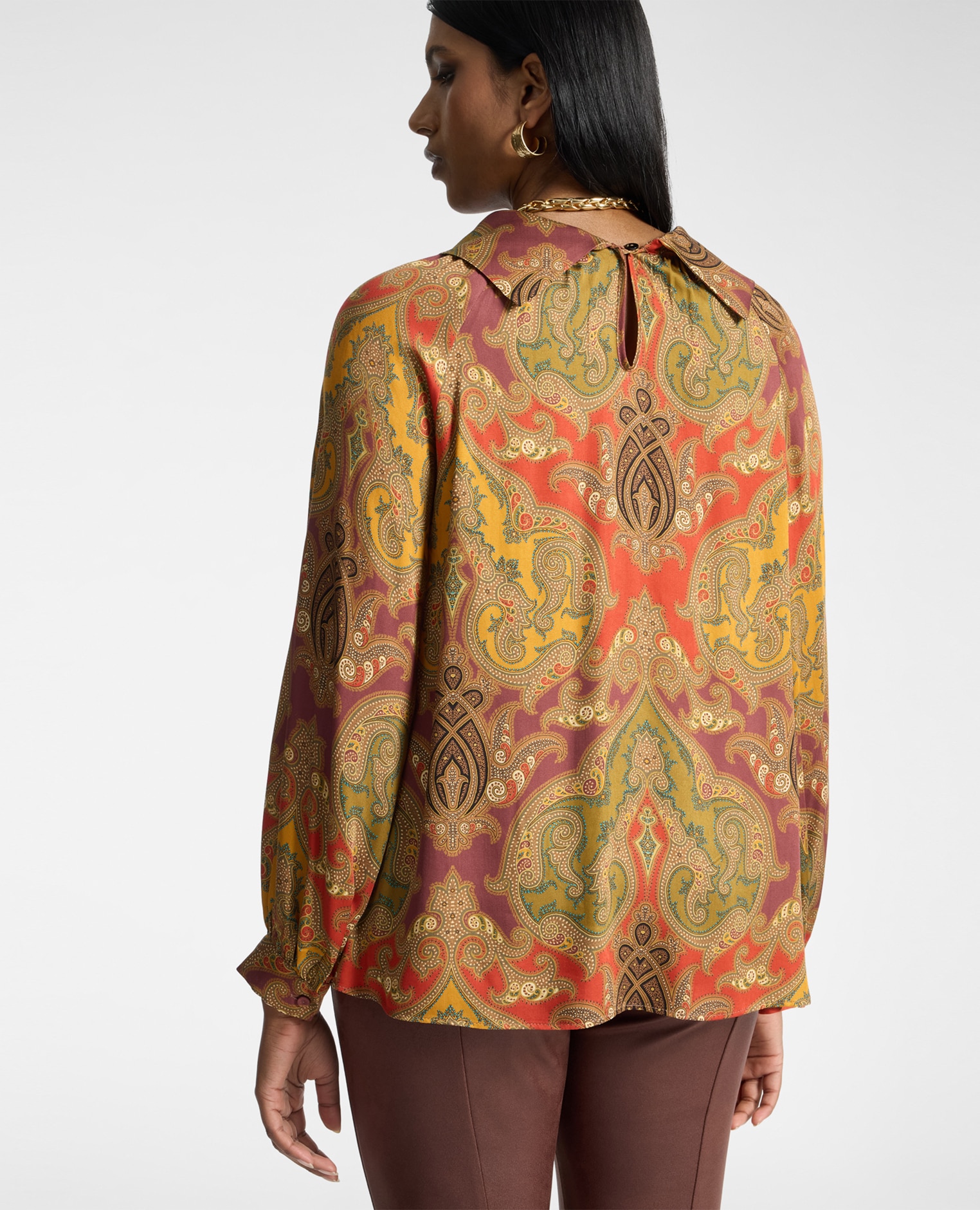Blusa de mujer de viscosa estampada corte evasé cierre con botones en la espalda - Elena Miró - Naranja Naranja-2