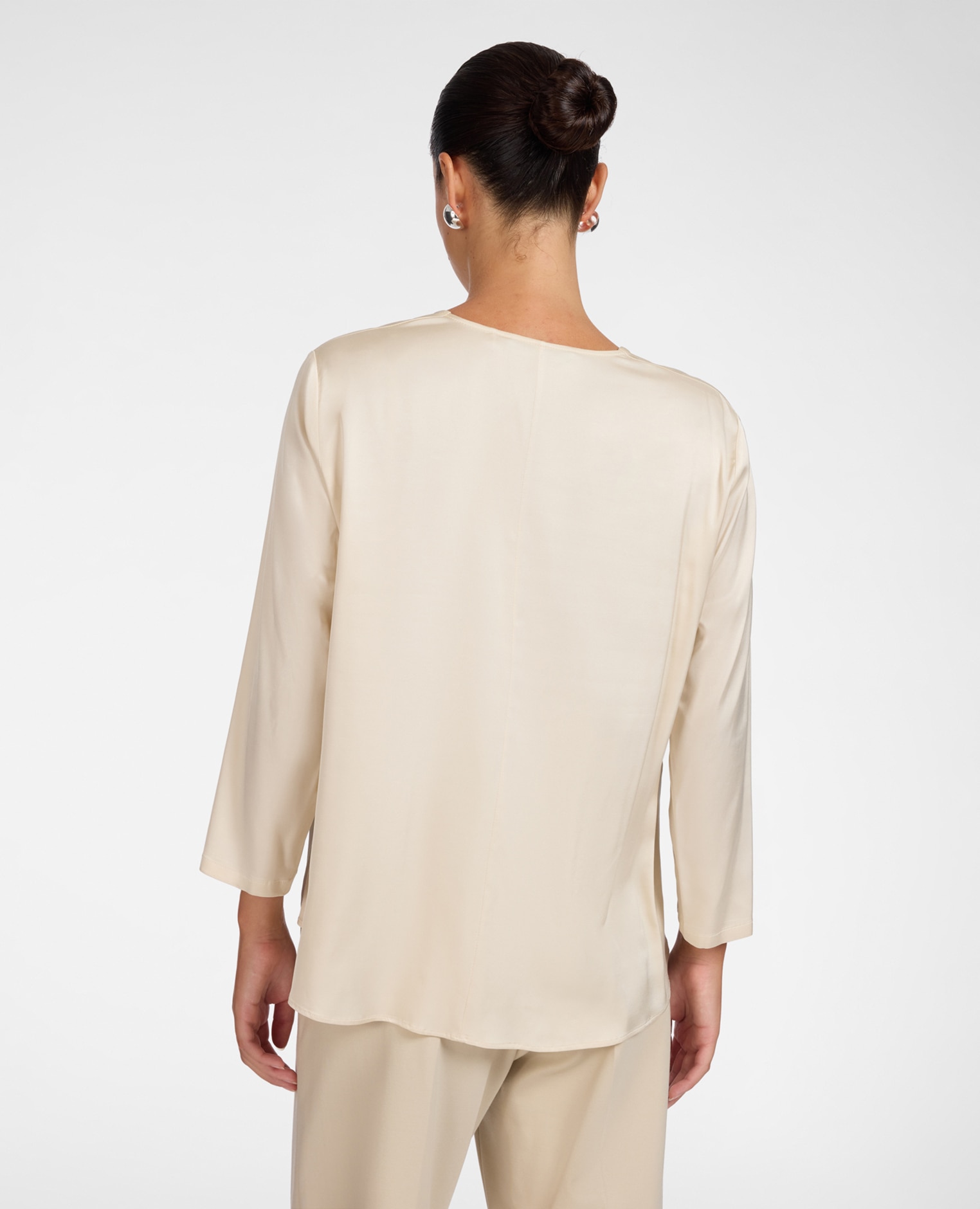 Blusa de mujer de satén de viscosa elástica ajuste evasé sin cierre - Elena Miró - Beige Beige-2