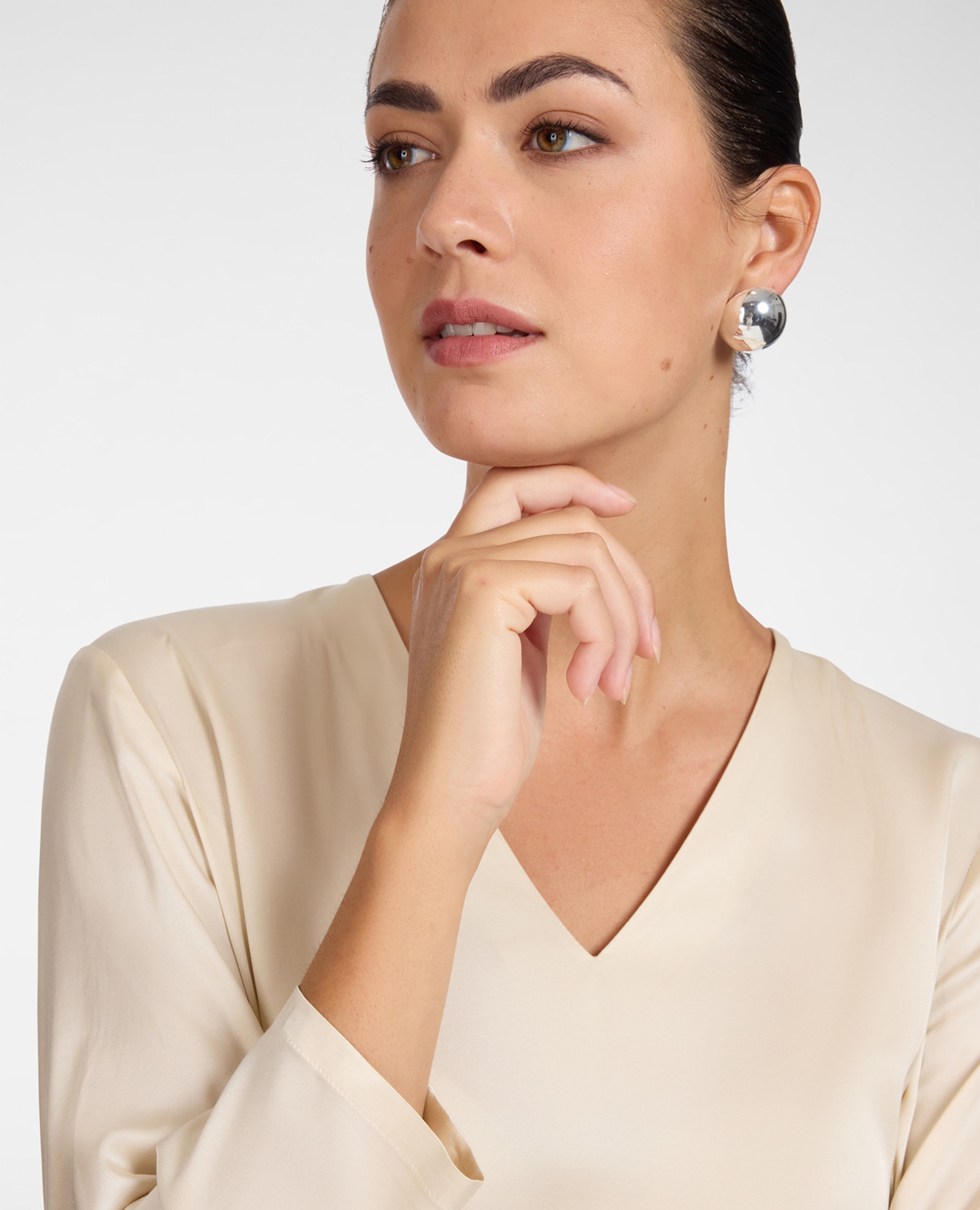 Blusa de mujer de satén de viscosa elástica ajuste evasé sin cierre - Elena Miró - Beige Beige-3
