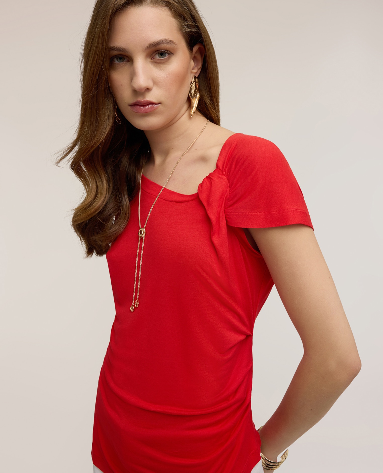 Top de mujer asimétrico con drapeado escote asimétrico con drapeado lateral - Motivi - Rojo Rojo-4