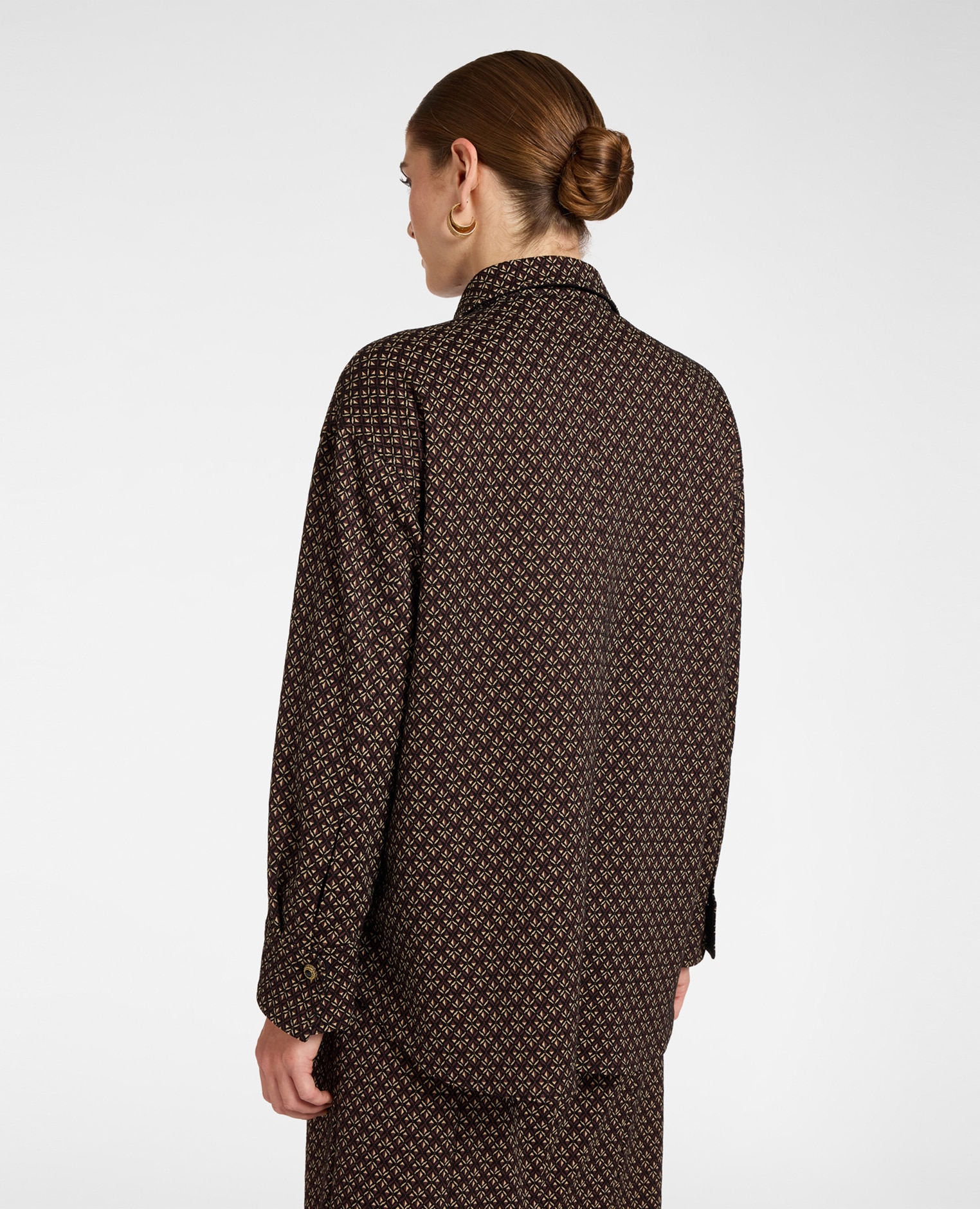 Camisa de mujer overshirt jacquard ajuste oversize largo medio con cierre de botones - Elena Miró - Negro Negro-2