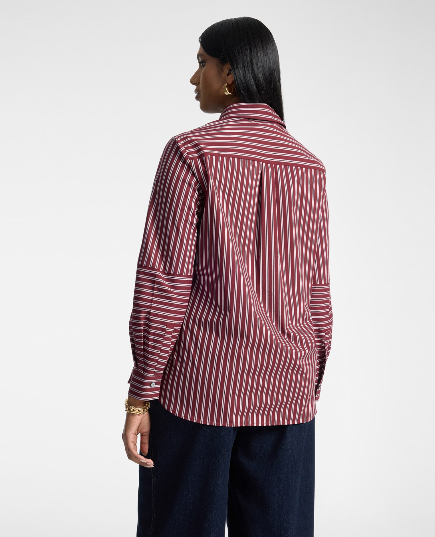 Camisa de mujer de mezcla de algodón a rayas ajuste oversize cierre con botones - Elena Miró - Burdeos Burdeos-2