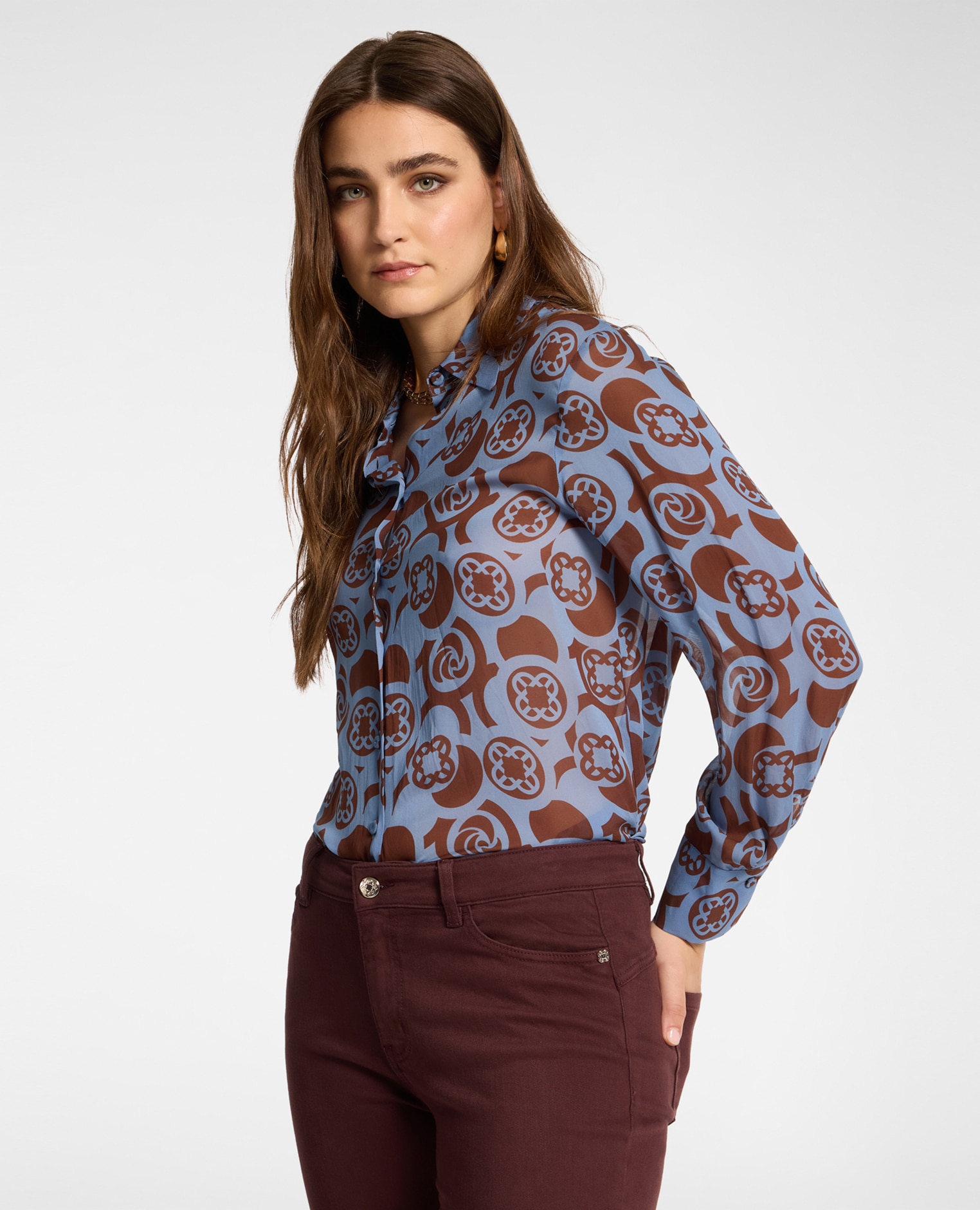 Imagen 1 de Camisa de mujer de viscosa estampada ajuste regular cierre con botones - Elena Miró - Azul claro Azul claro