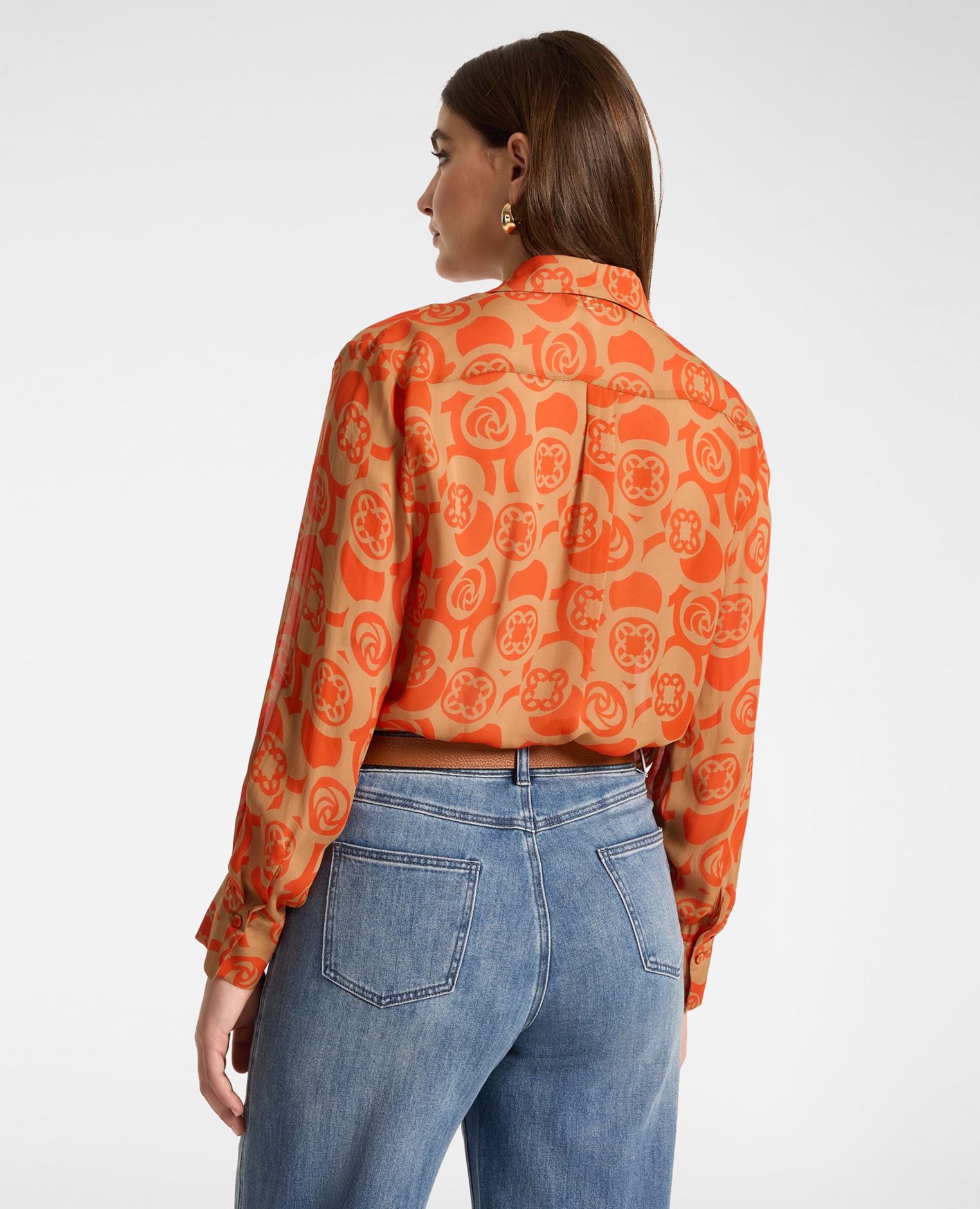 Imagen 2 de Camisa de mujer de viscosa estampada ajuste regular cierre con botones - Elena Miró - Naranja Naranja