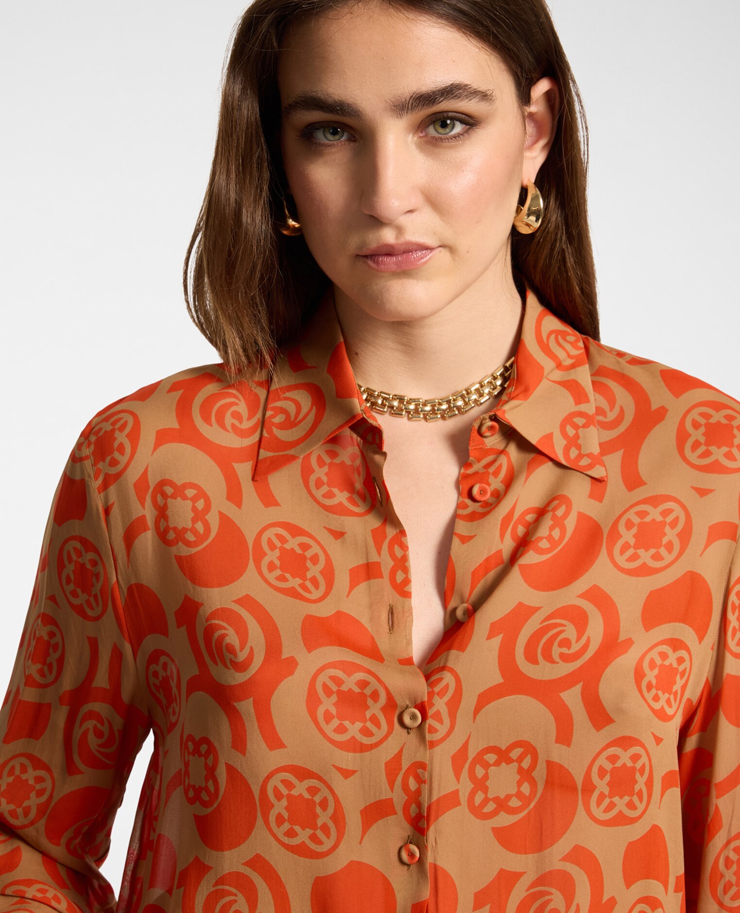 Imagen 4 de Camisa de mujer de viscosa estampada ajuste regular cierre con botones - Elena Miró - Naranja Naranja