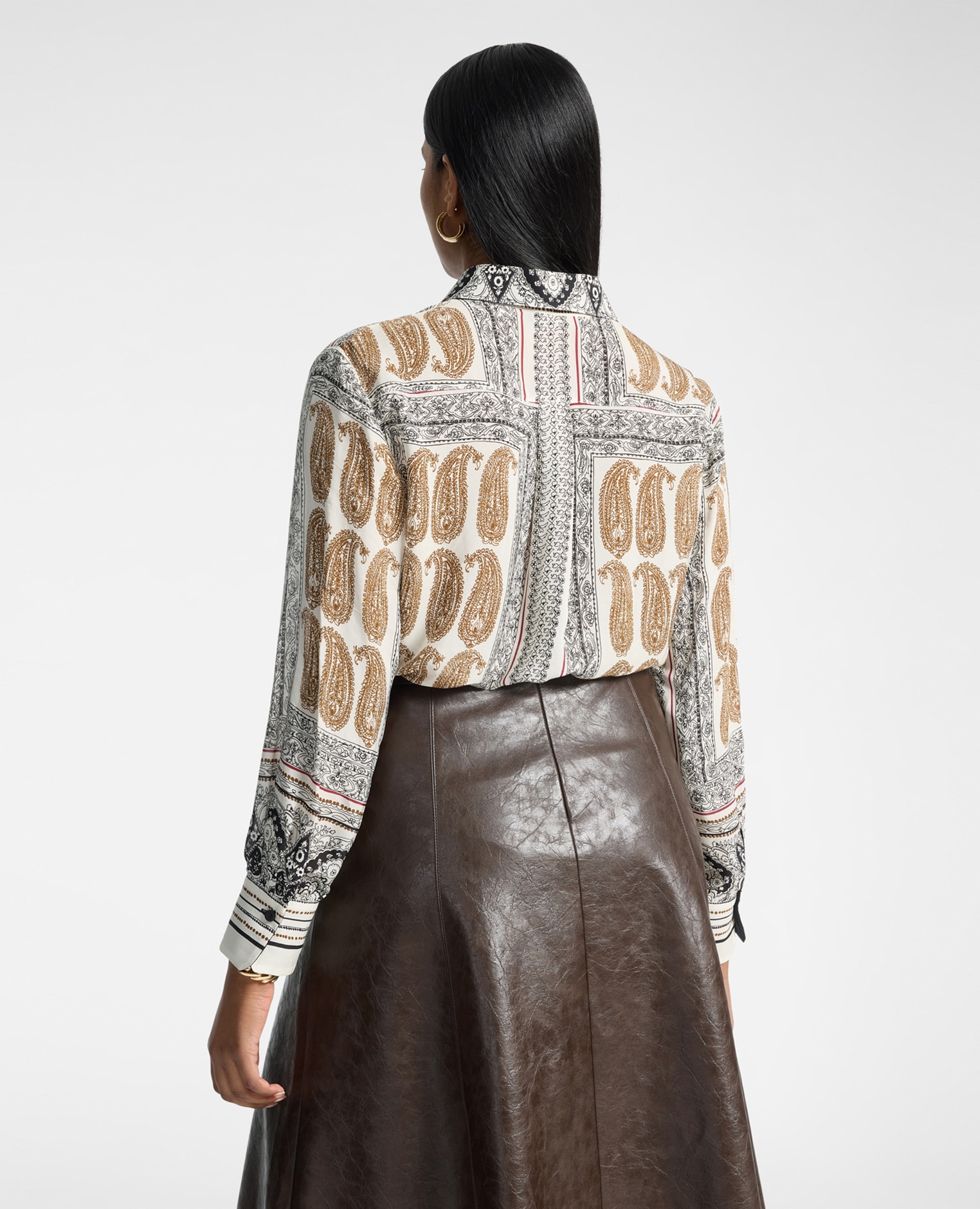 Camisa de mujer de viscosa estampada ajuste oversize cierre con botones frontales - Elena Miró - Negro Negro-2