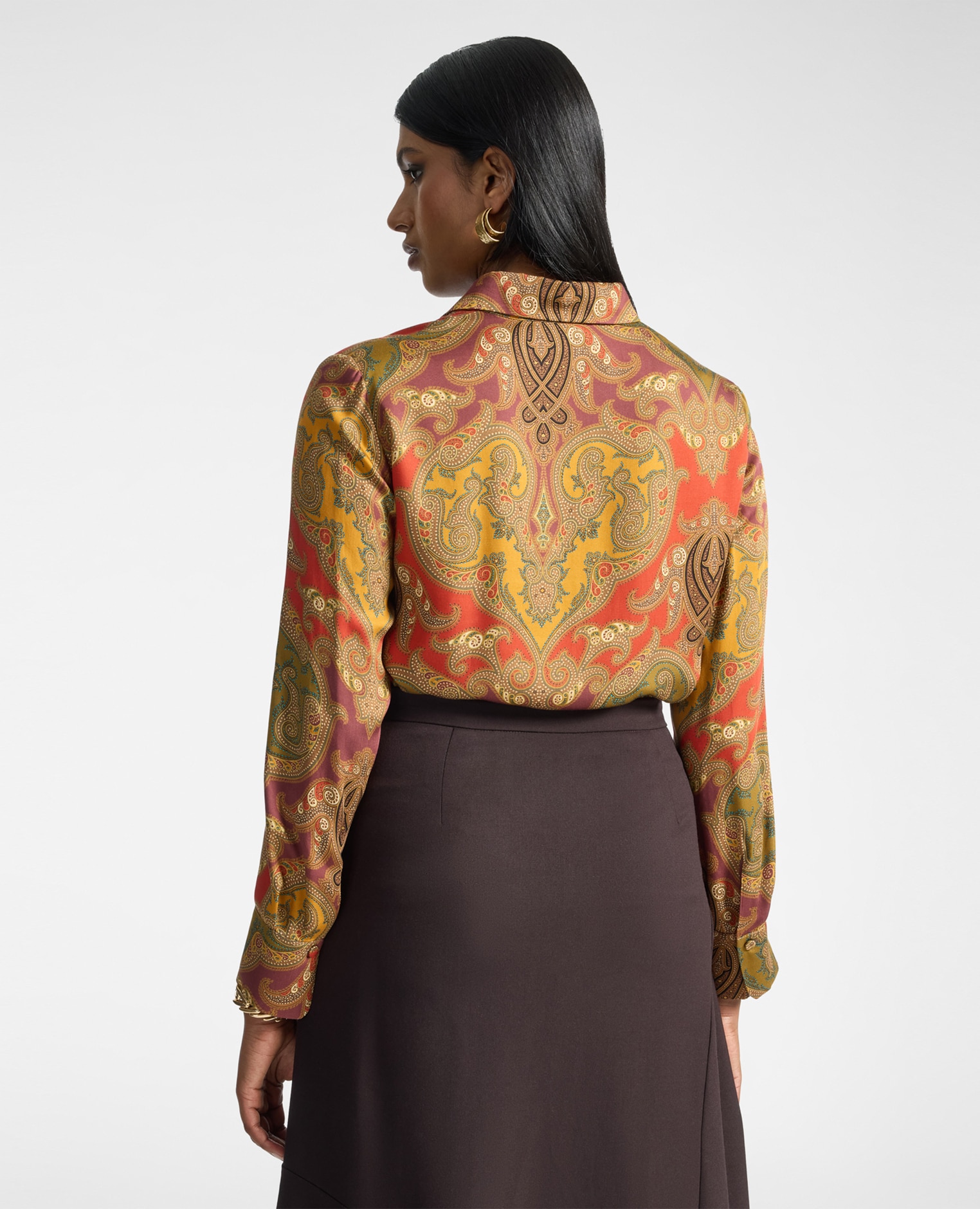Imagen 2 de Camisa de mujer de raso estampada patchwork ajuste regular cierre con botones - Elena Miró - Naranja Naranja