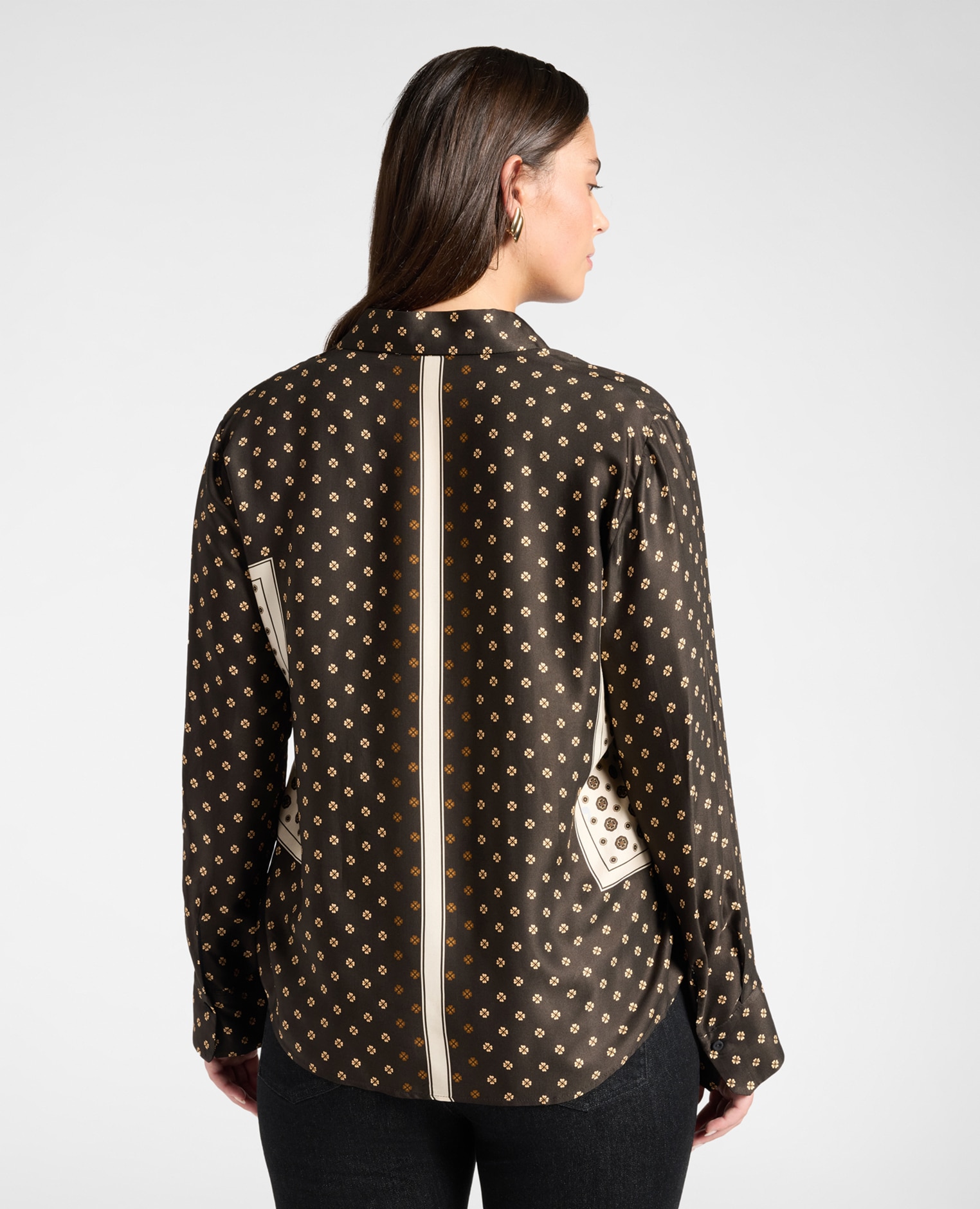 Camisa de mujer estampada en twill de viscosa ajuste regular cierre frontal con botones - Elena Miró - Negro Negro-2
