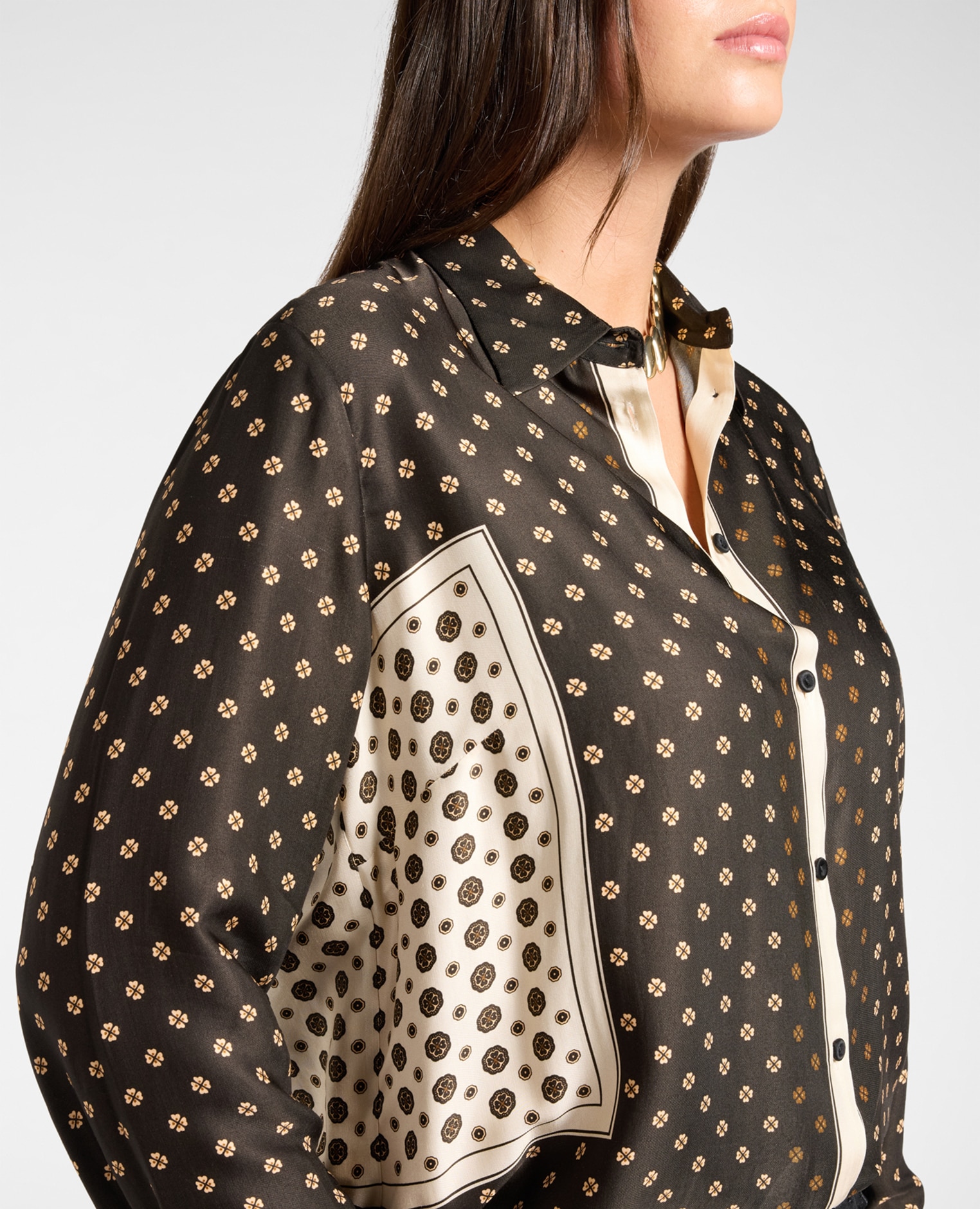 Camisa de mujer estampada en twill de viscosa ajuste regular cierre frontal con botones - Elena Miró - Negro Negro-4