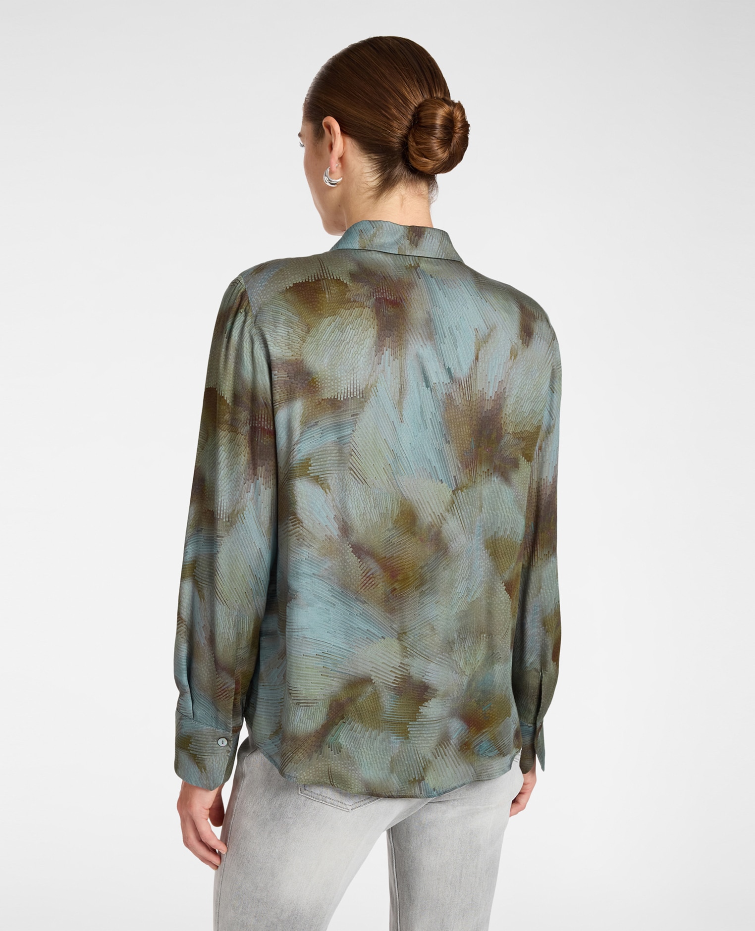 Camisa de mujer de viscosa estampada ajuste regular cierre con botones - Elena Miró - Azul claro Azul claro-2