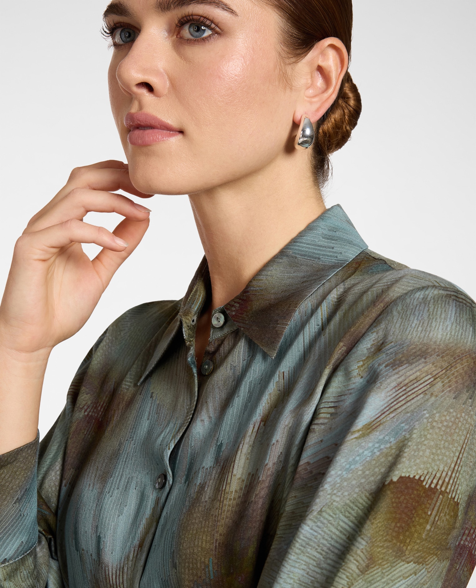 Camisa de mujer de viscosa estampada ajuste regular cierre con botones - Elena Miró - Azul claro Azul claro-4