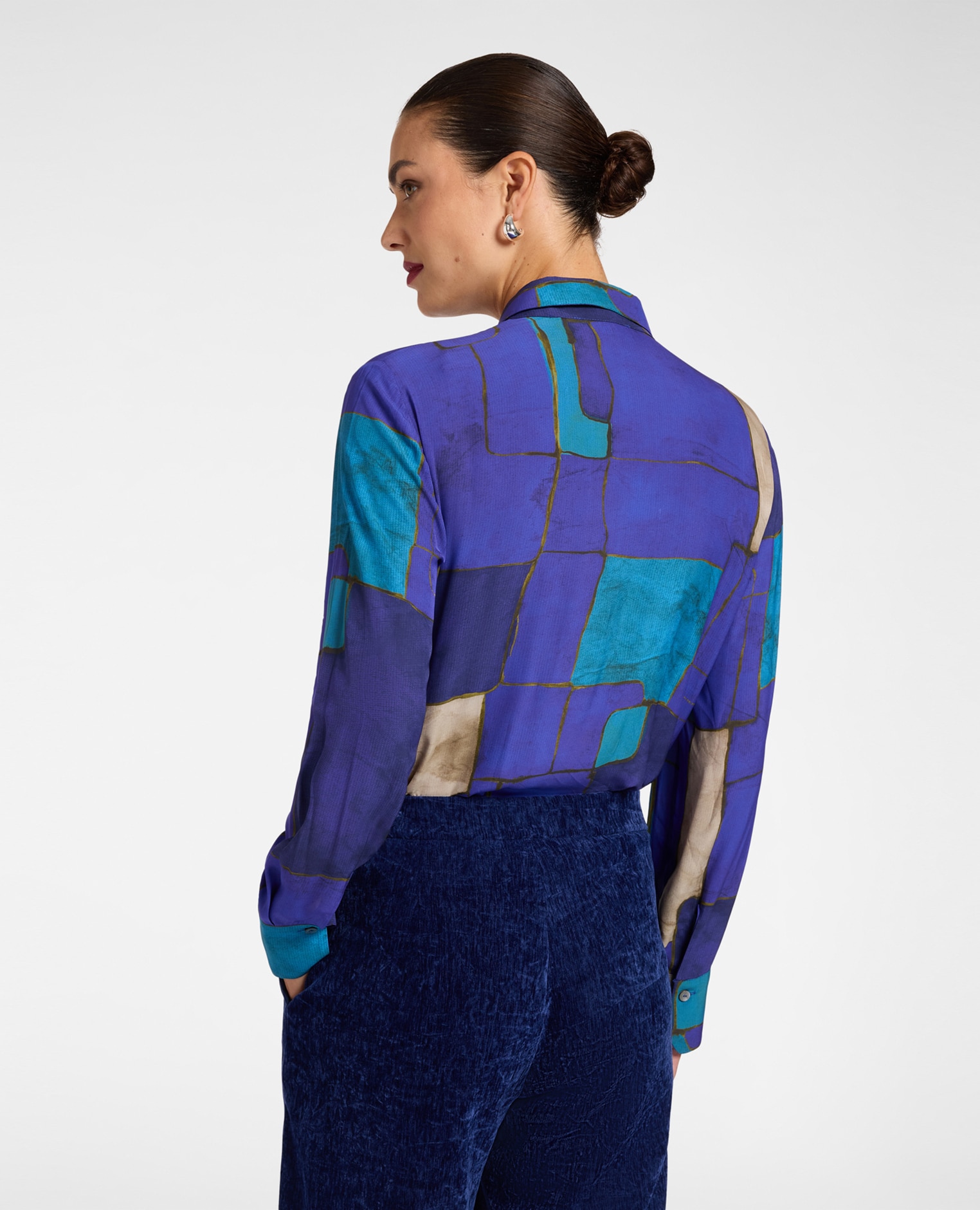 Camisa de mujer estampada en crepé de china ajuste regular cierre con botones delanteros - Elena Miró - Azul Azul-2