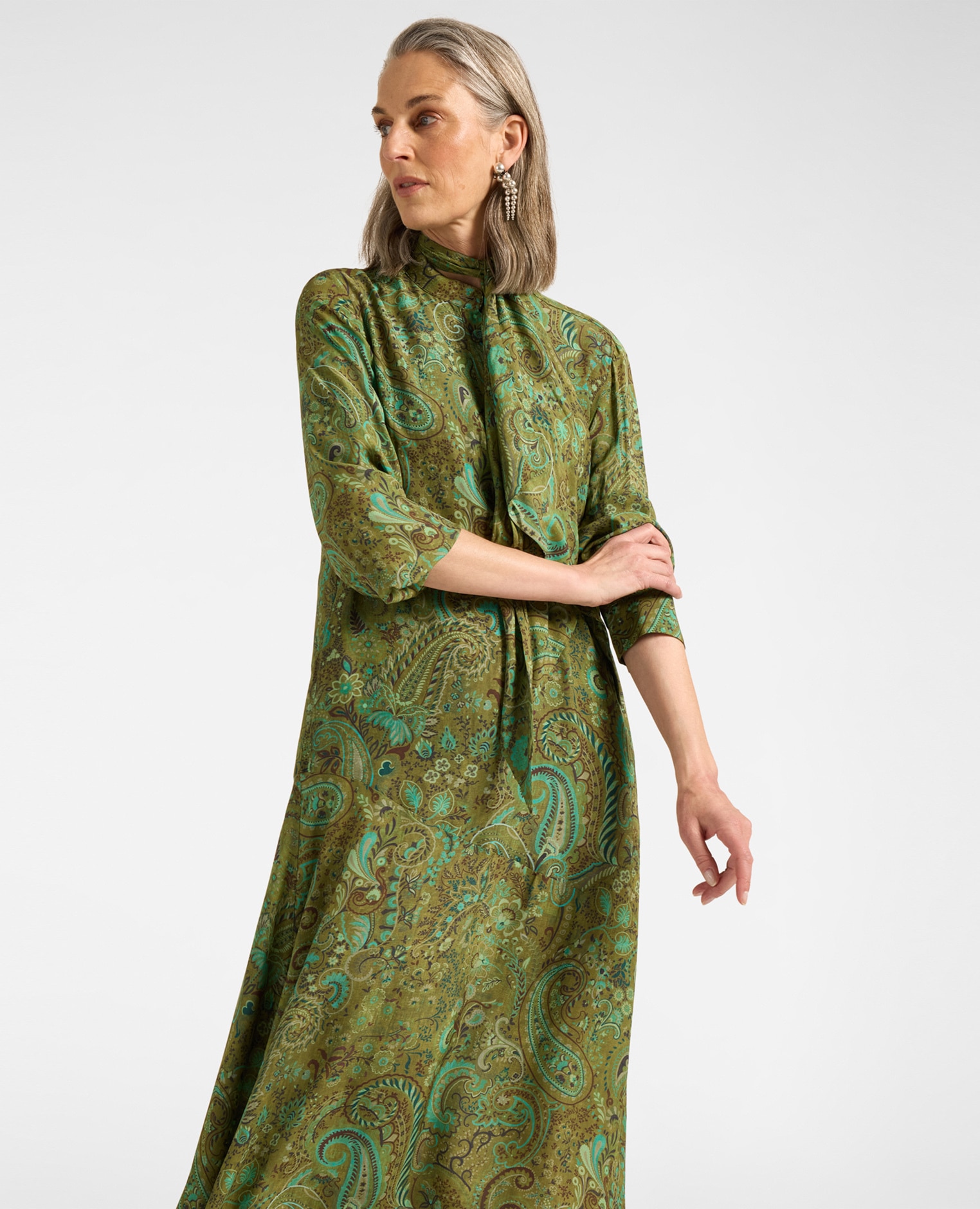 Imagen 3 de Vestido en viscosa estampada pañuelos para anudar al cuello - Elena Miró - Verde Verde