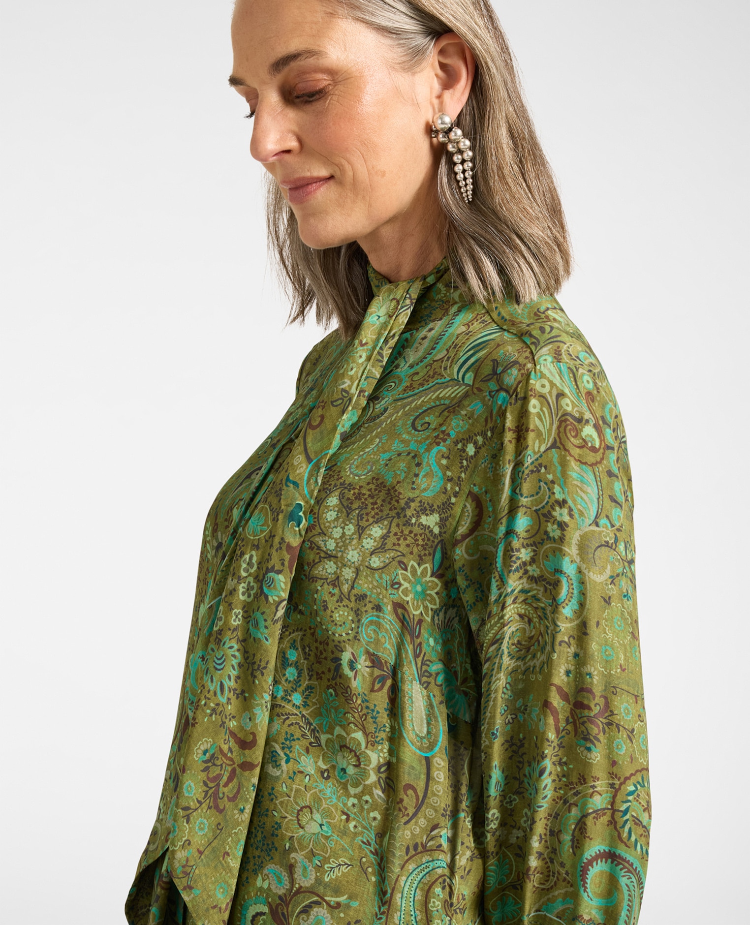 Imagen 4 de Vestido en viscosa estampada pañuelos para anudar al cuello - Elena Miró - Verde Verde