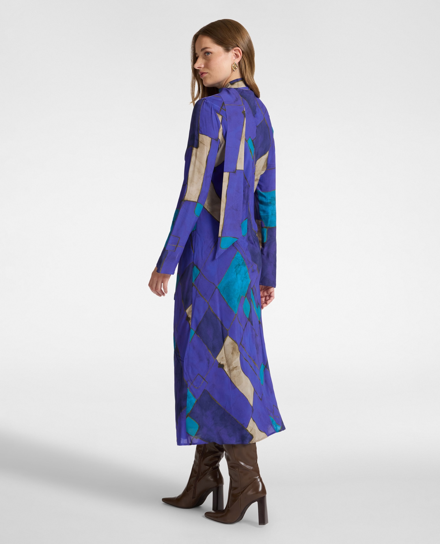 Imagen 2 de Vestido largo de viscosa estampado con lazo largo maxi - Elena Miró - Azul Azul