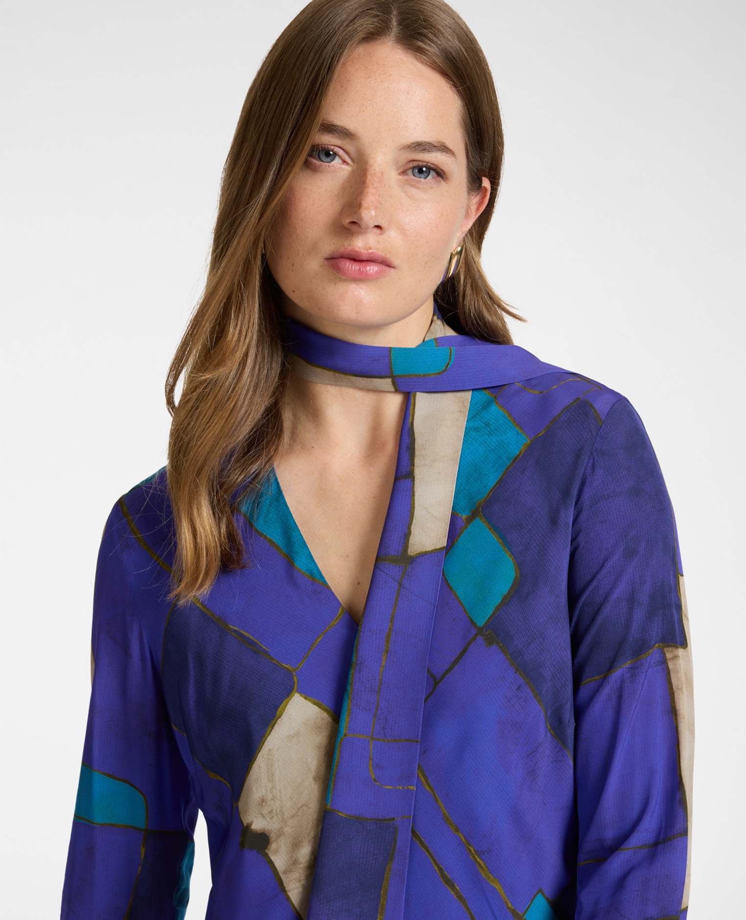 Imagen 4 de Vestido largo de viscosa estampado con lazo largo maxi - Elena Miró - Azul Azul