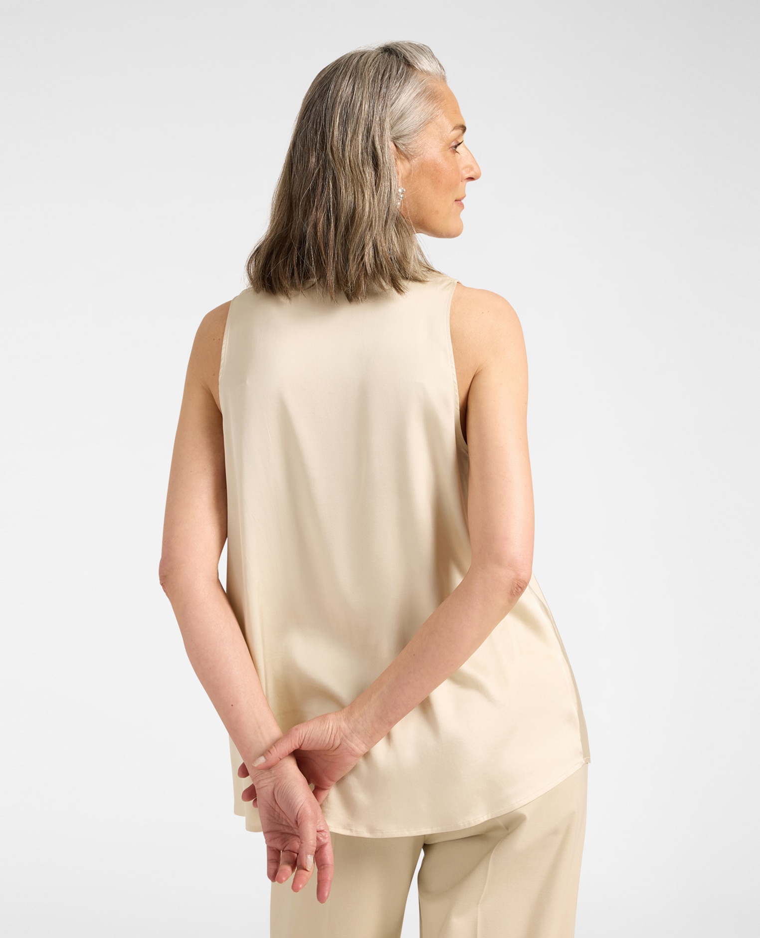Top de mujer de raso de viscosa con escote en v ajuste regular sin cierre - Elena Miró - Beige Beige-2