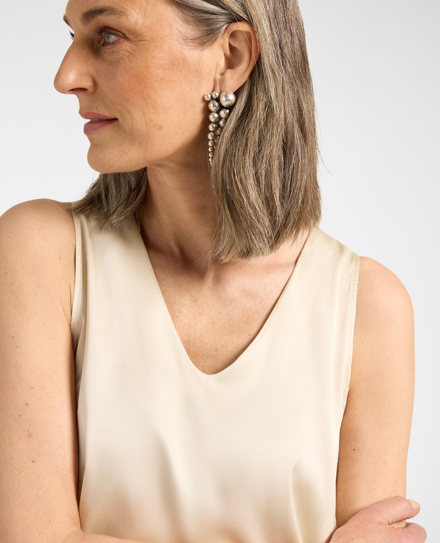 Top de mujer de raso de viscosa con escote en v ajuste regular sin cierre - Elena Miró - Beige Beige-4