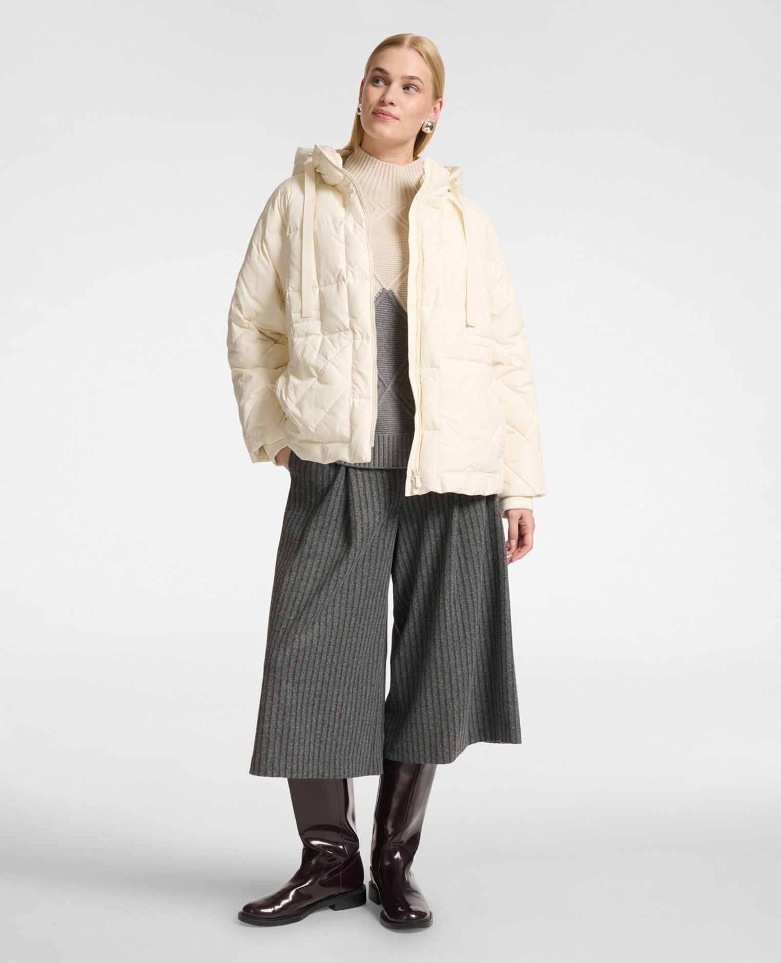 Imagen 3 de Plumífero de mujer ligero de nylon acolchado longitud media ajuste regular - Elena Miró - Blanco Blanco