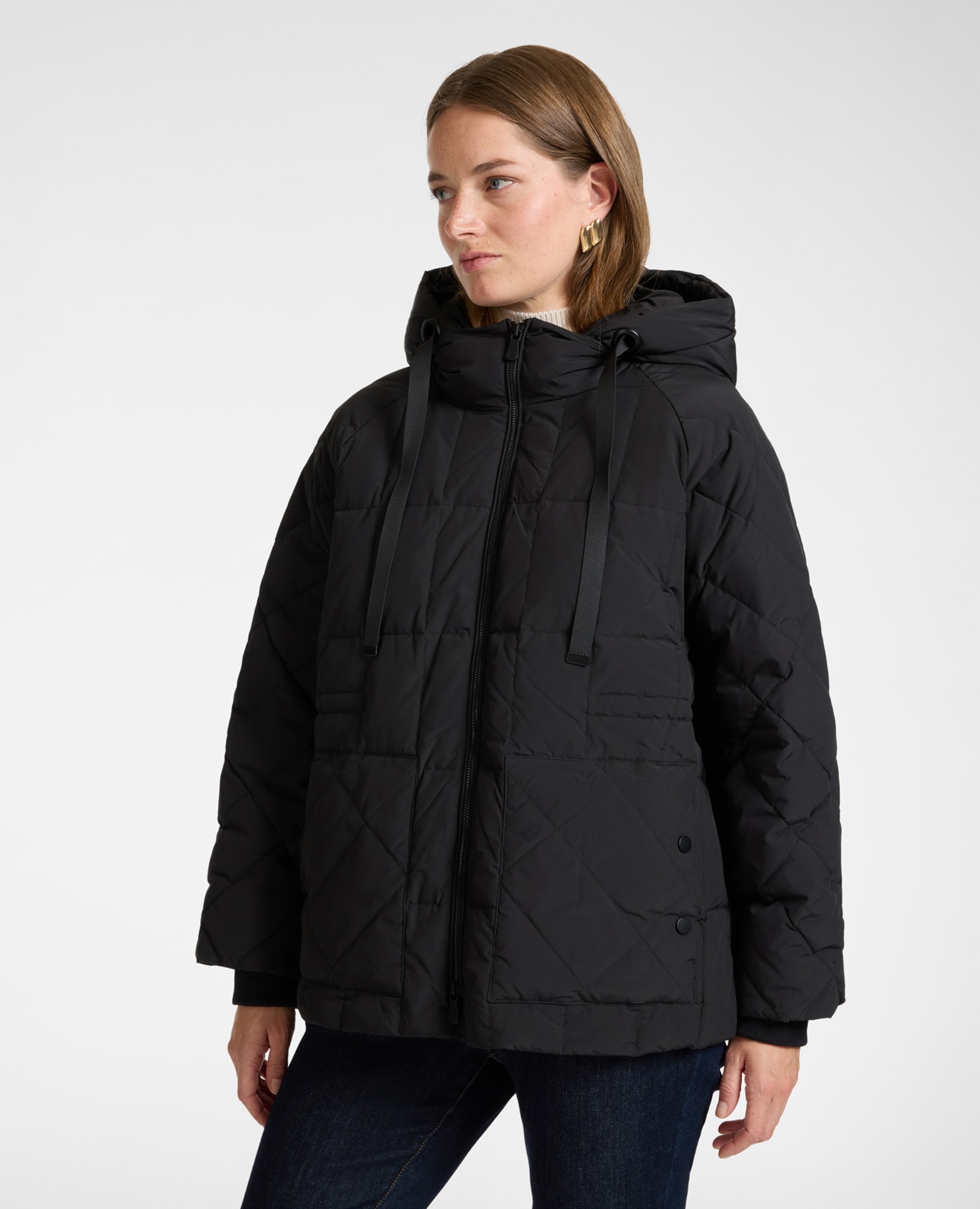 Imagen 1 de Plumífero de mujer ligero de nylon acolchado longitud media ajuste regular Negro