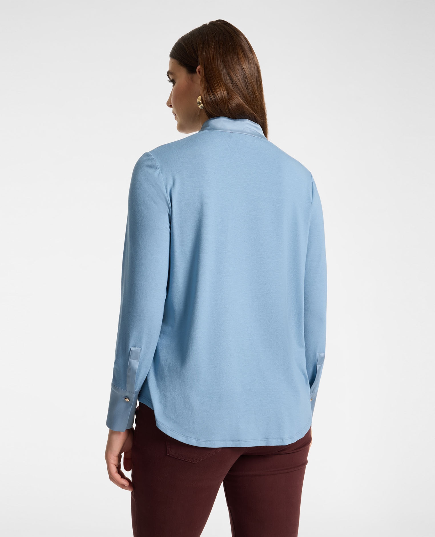 Camiseta de mujer de viscosa con cuello mao ajuste regular abertura delantera con botones - Elena Miró - Azul claro Azul claro-2