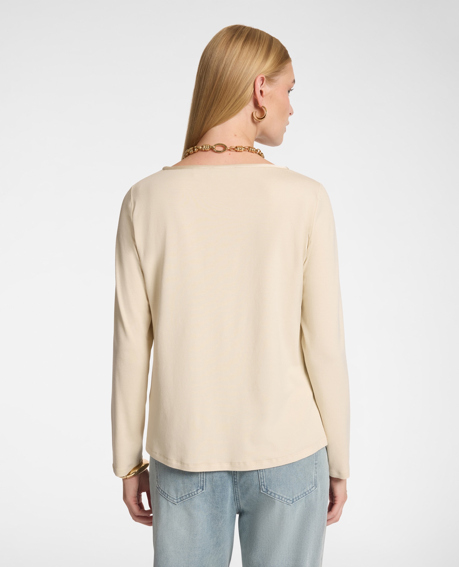 Camiseta de mujer bimatérica en viscosa ajuste regular sin cierre - Elena Miró - Beige Beige-2