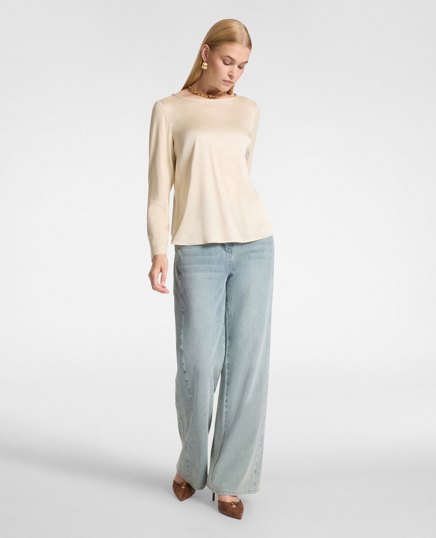 Camiseta de mujer bimatérica en viscosa ajuste regular sin cierre - Elena Miró - Beige Beige-3