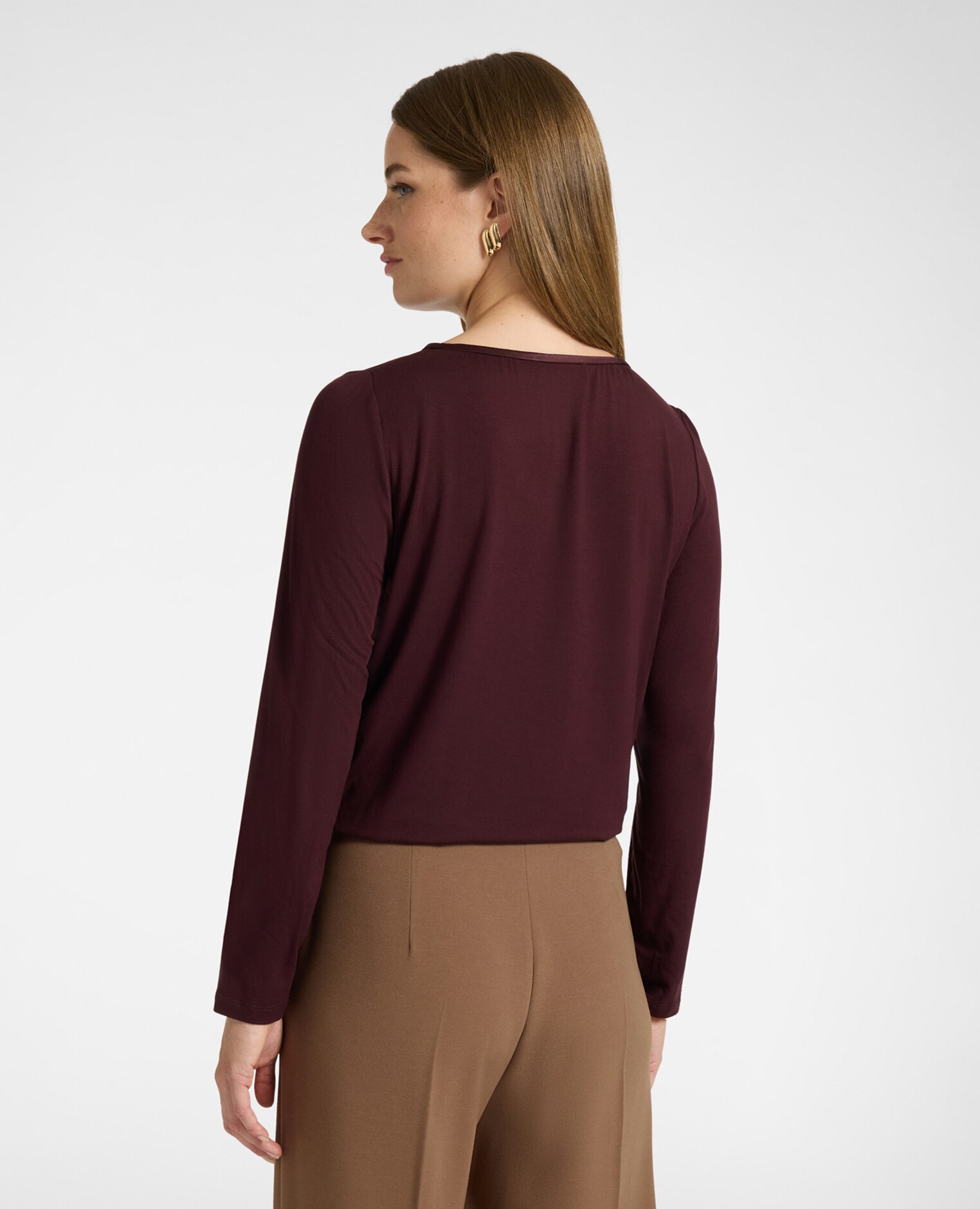 Camiseta de mujer bimatérica en viscosa ajuste regular sin cierre - Elena Miró - Burdeos Burdeos-2