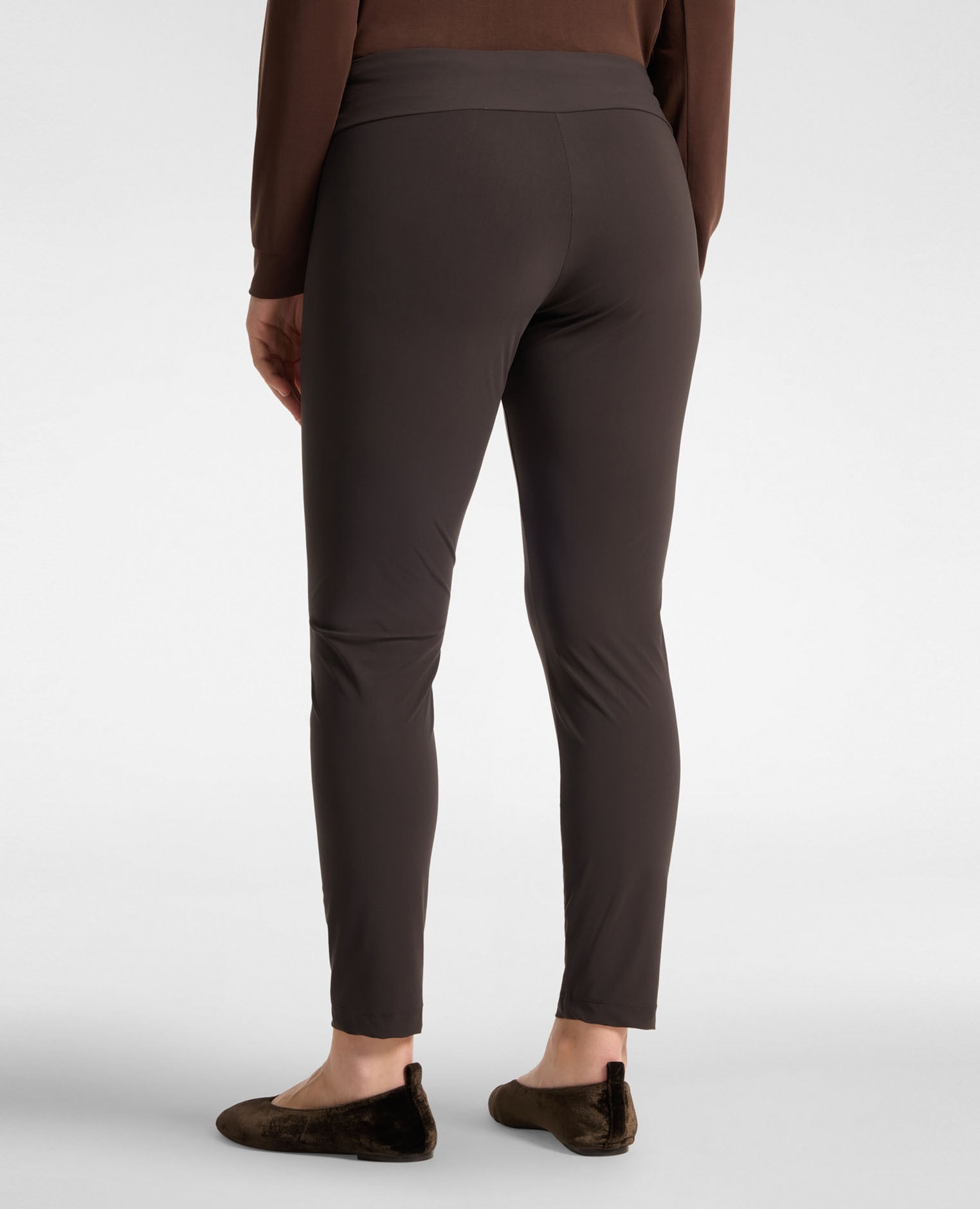 Leggings de mujer de punto jersey ajuste skinny ceñido banda elástica en la cintura - Elena Miró - Marrón Marrón-2