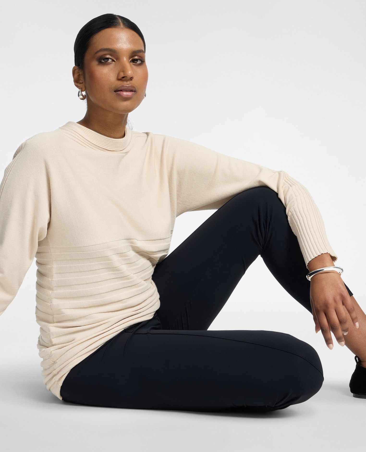 Leggings de mujer de punto jersey ajuste skinny ceñido banda elástica en la cintura - Elena Miró - Negro Negro-1