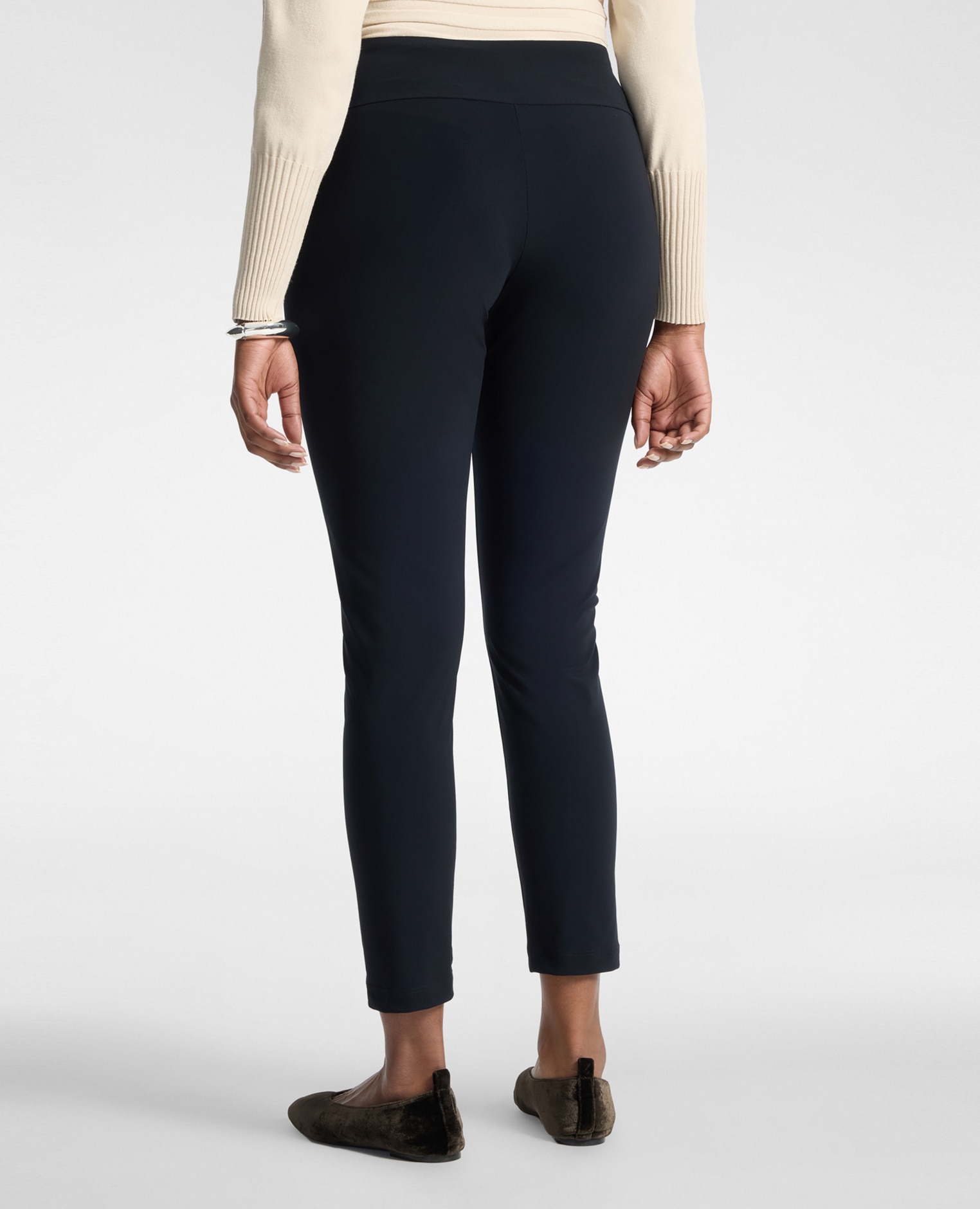 Leggings de mujer de punto jersey ajuste skinny ceñido banda elástica en la cintura - Elena Miró - Negro Negro-2