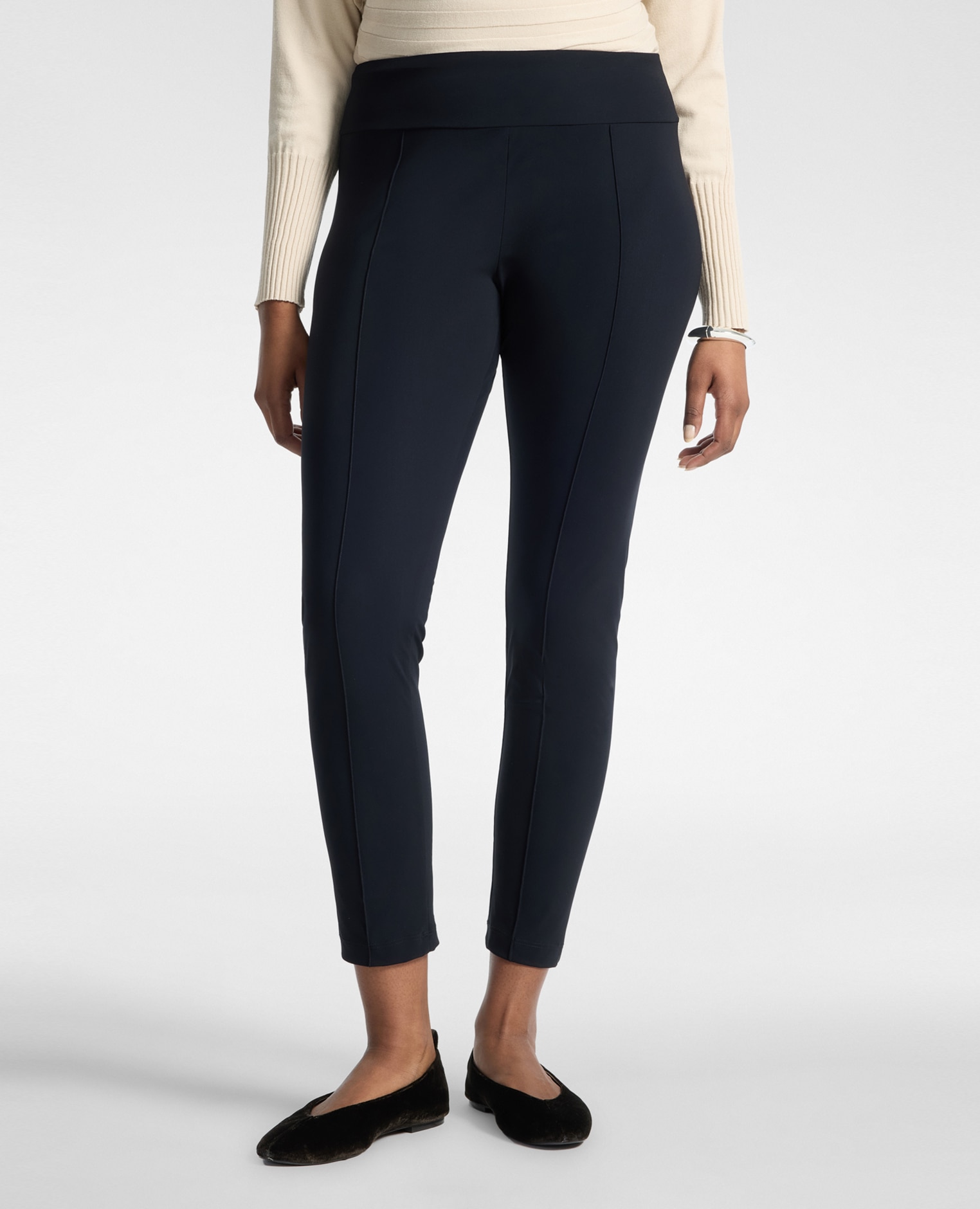 Leggings de mujer de punto jersey ajuste skinny ceñido banda elástica en la cintura - Elena Miró - Negro Negro-3