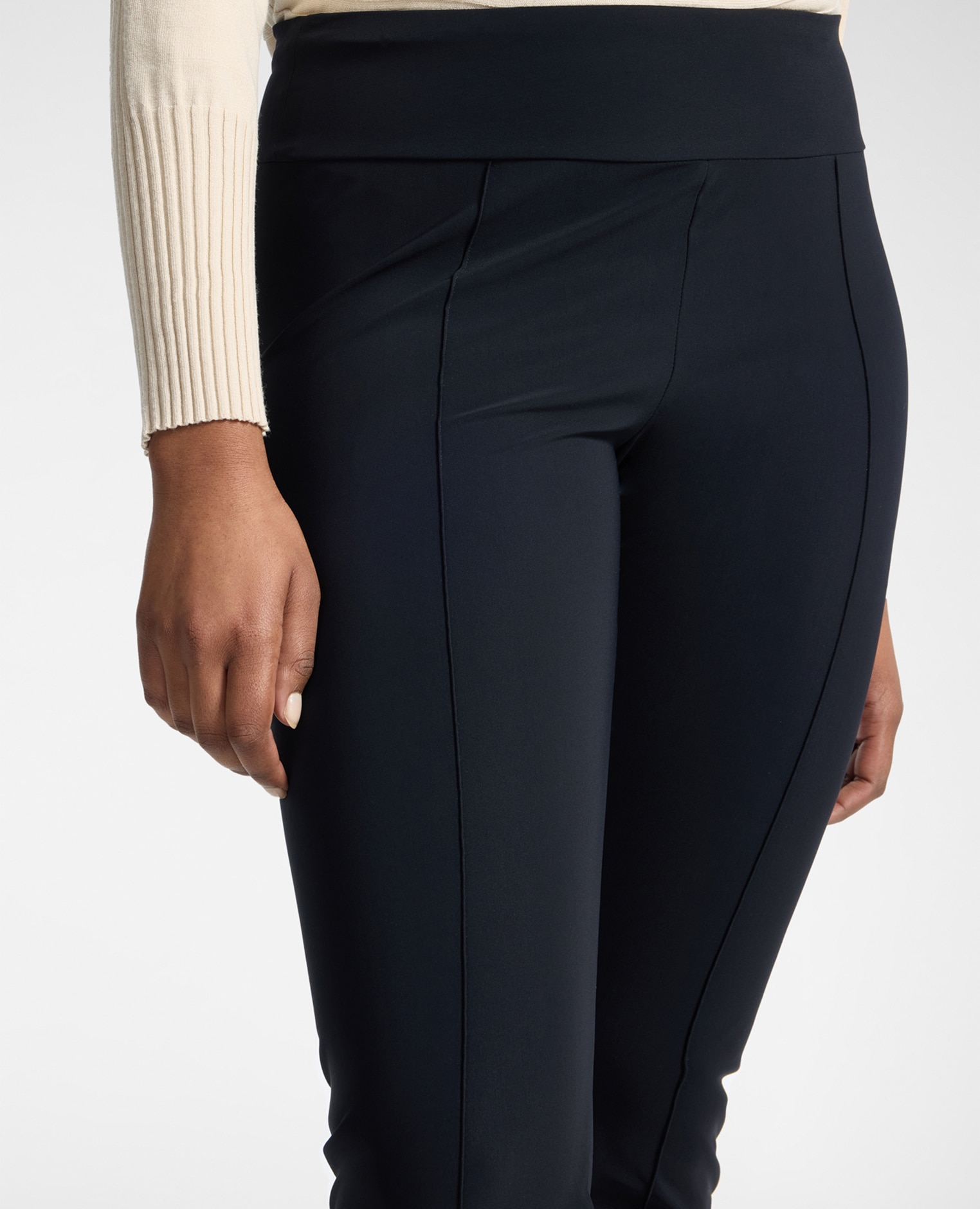 Leggings de mujer de punto jersey ajuste skinny ceñido banda elástica en la cintura - Elena Miró - Negro Negro-4