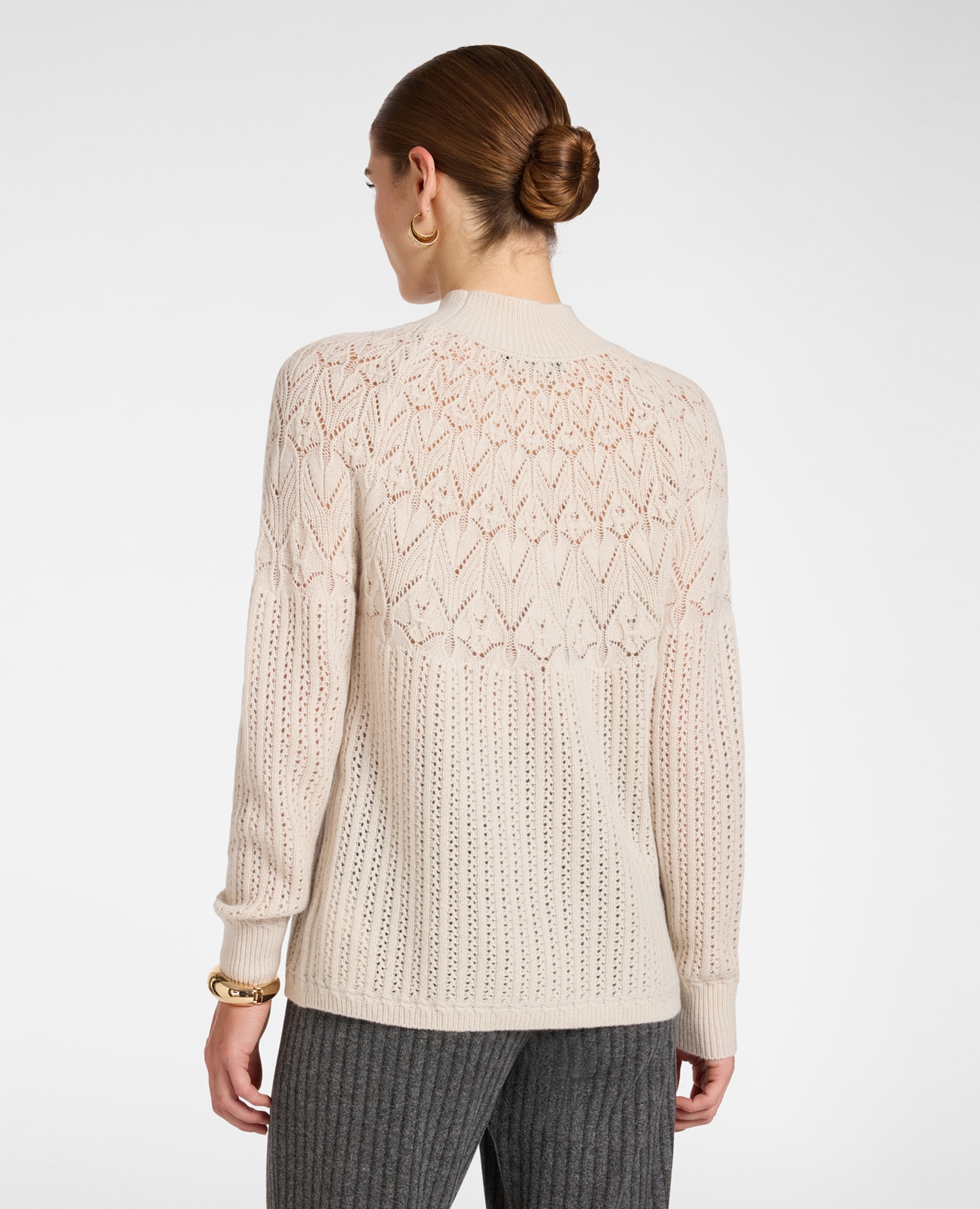 Jersey de mujer calado en pura lana ajuste regular largo medio - Elena Miró - Beige Beige-2
