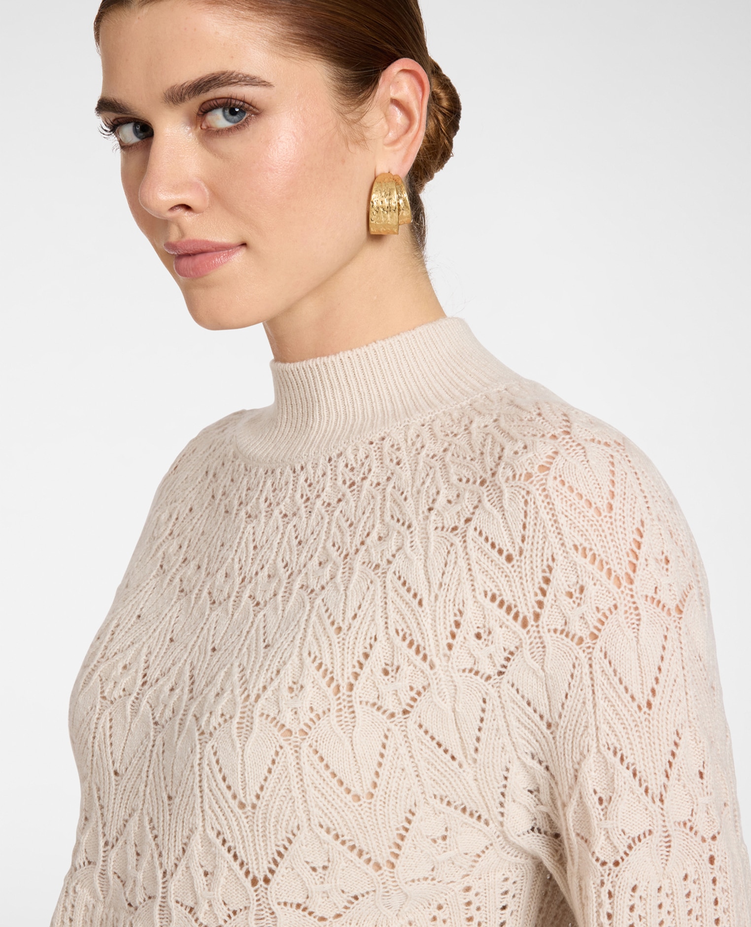 Jersey de mujer calado en pura lana ajuste regular largo medio - Elena Miró - Beige Beige-4