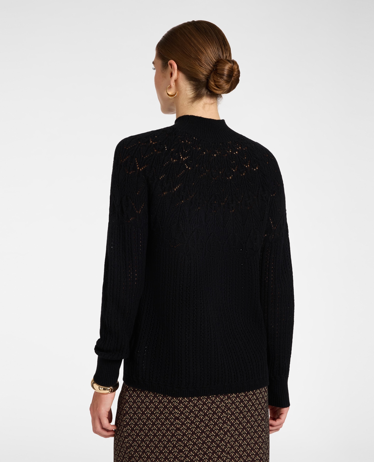Jersey de mujer calado en pura lana ajuste regular largo medio - Elena Miró - Negro Negro-2