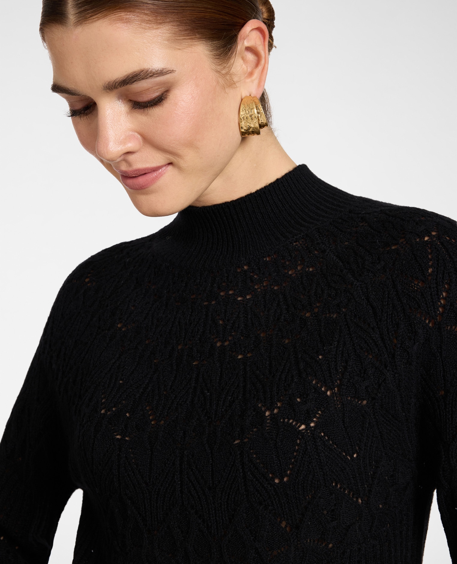 Jersey de mujer calado en pura lana ajuste regular largo medio - Elena Miró - Negro Negro-4