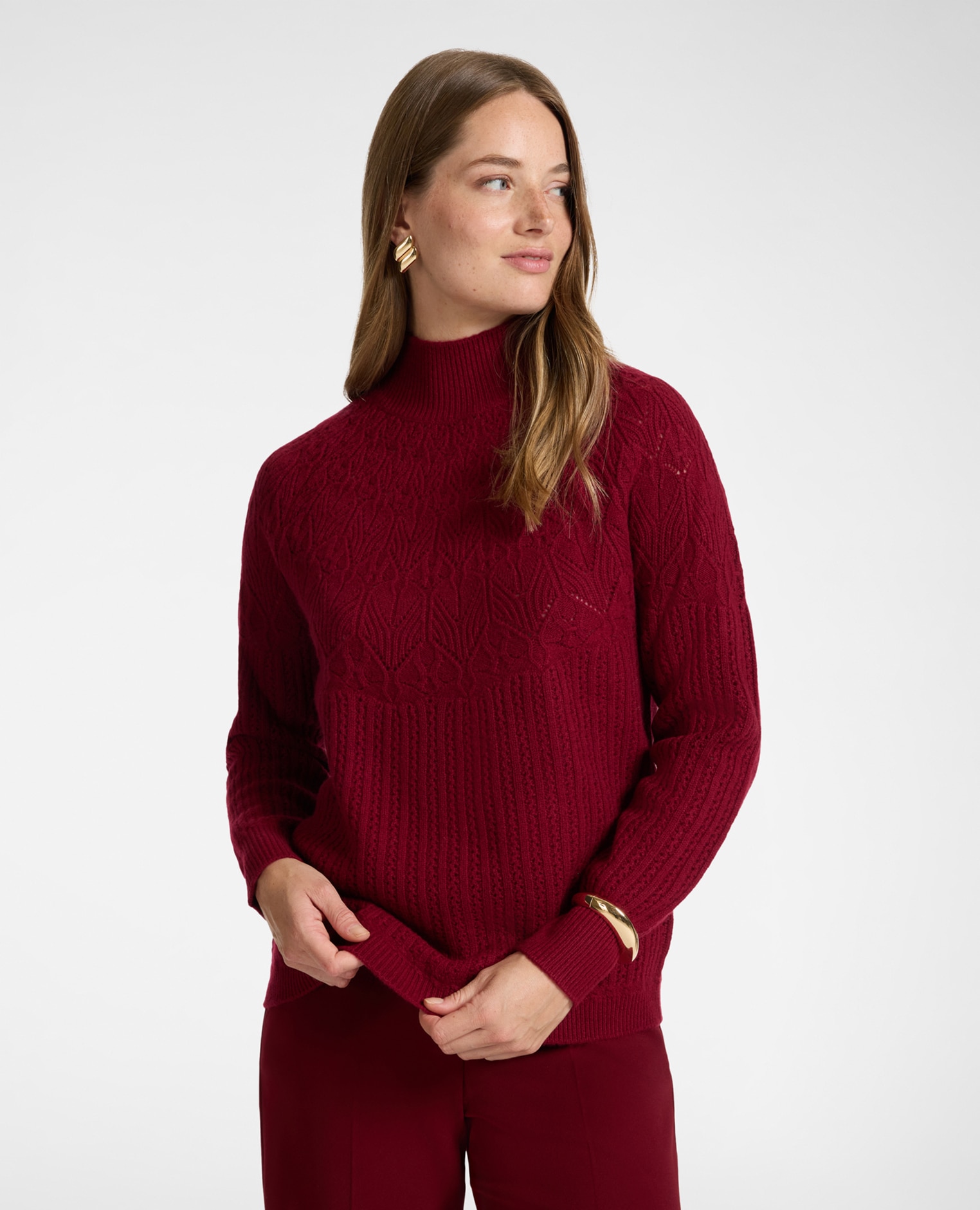 Imagen 1 de Jersey de mujer calado en pura lana ajuste regular largo medio Rojo