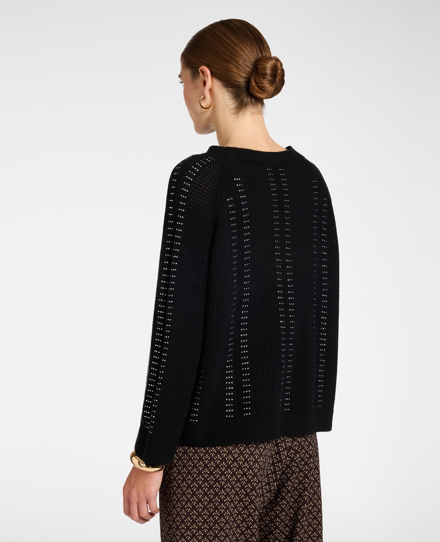 Jersey de mujer de mezcla de lana calado con cuello barco ajuste boxy largo medio - Elena Miró - Negro Negro-2