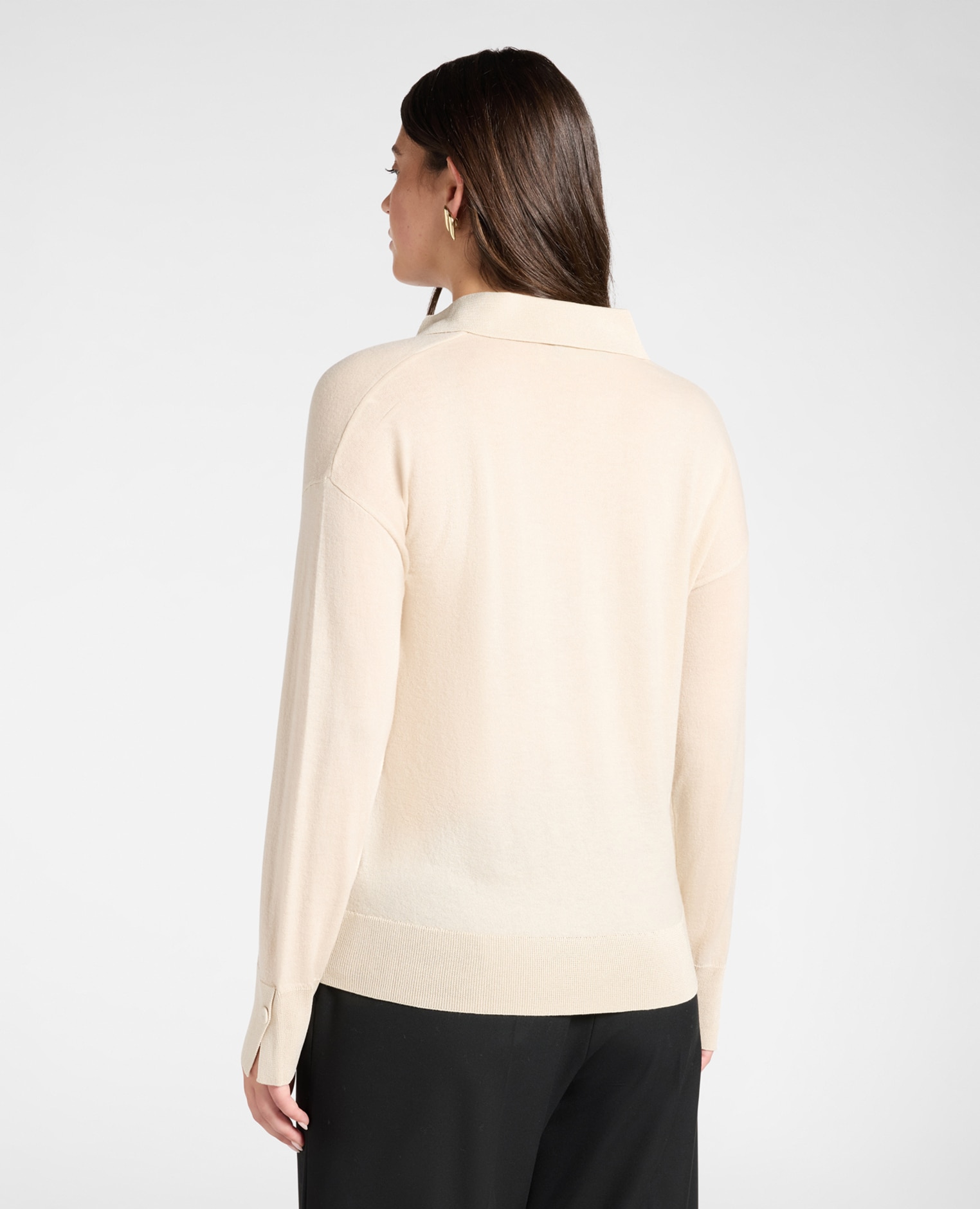 Polo de mujer de pura lana ajuste regular con cierre de botones - Elena Miró - Beige Beige-2