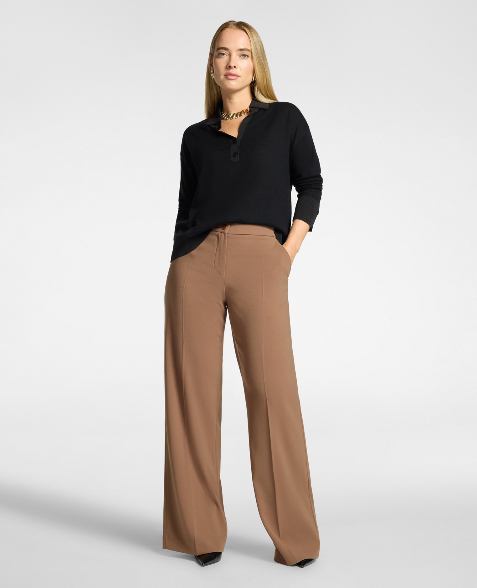 Polo de mujer de pura lana ajuste regular con cierre de botones - Elena Miró - Negro Negro-3