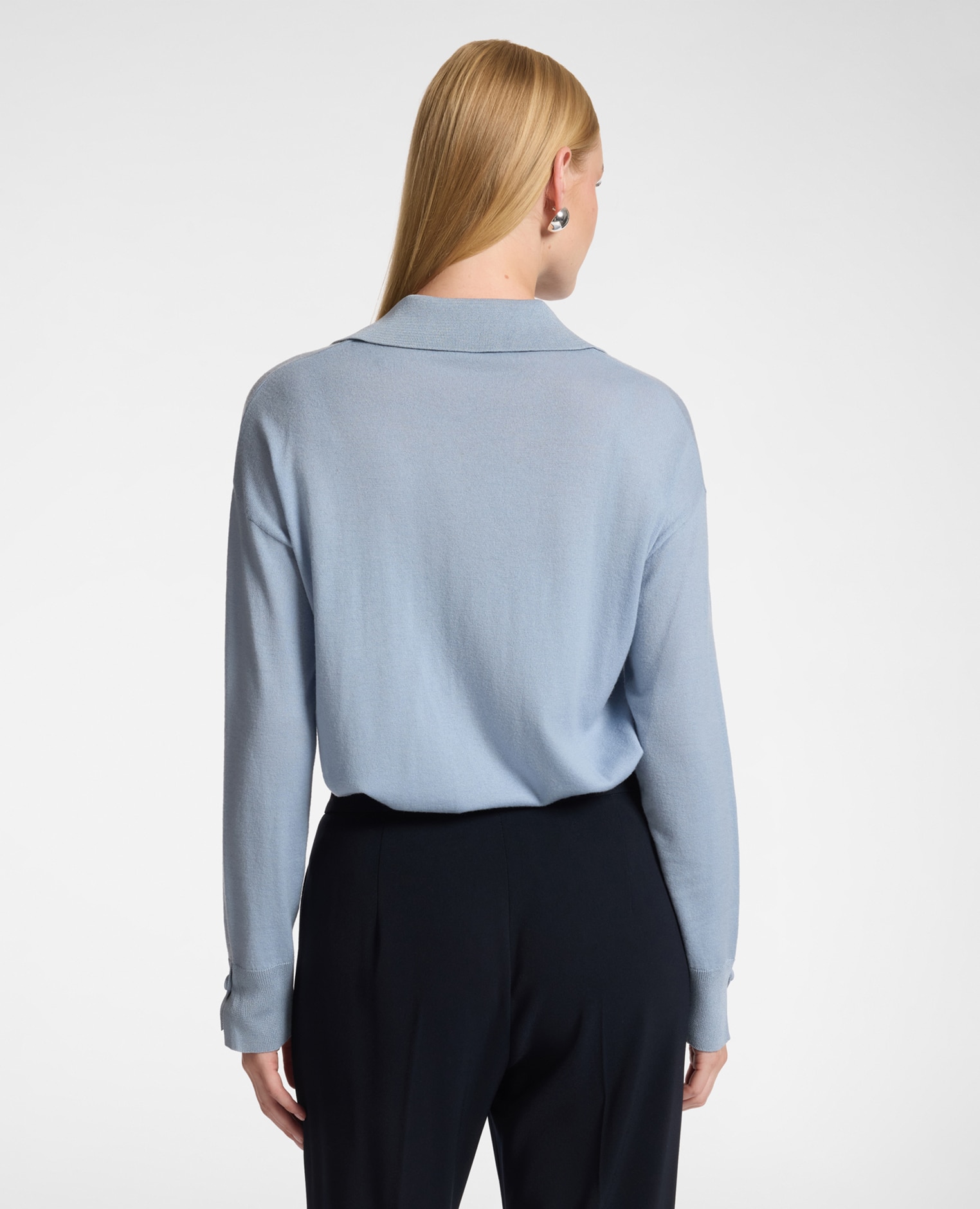 Polo de mujer de pura lana ajuste regular con cierre de botones - Elena Miró - Azul claro Azul claro-2