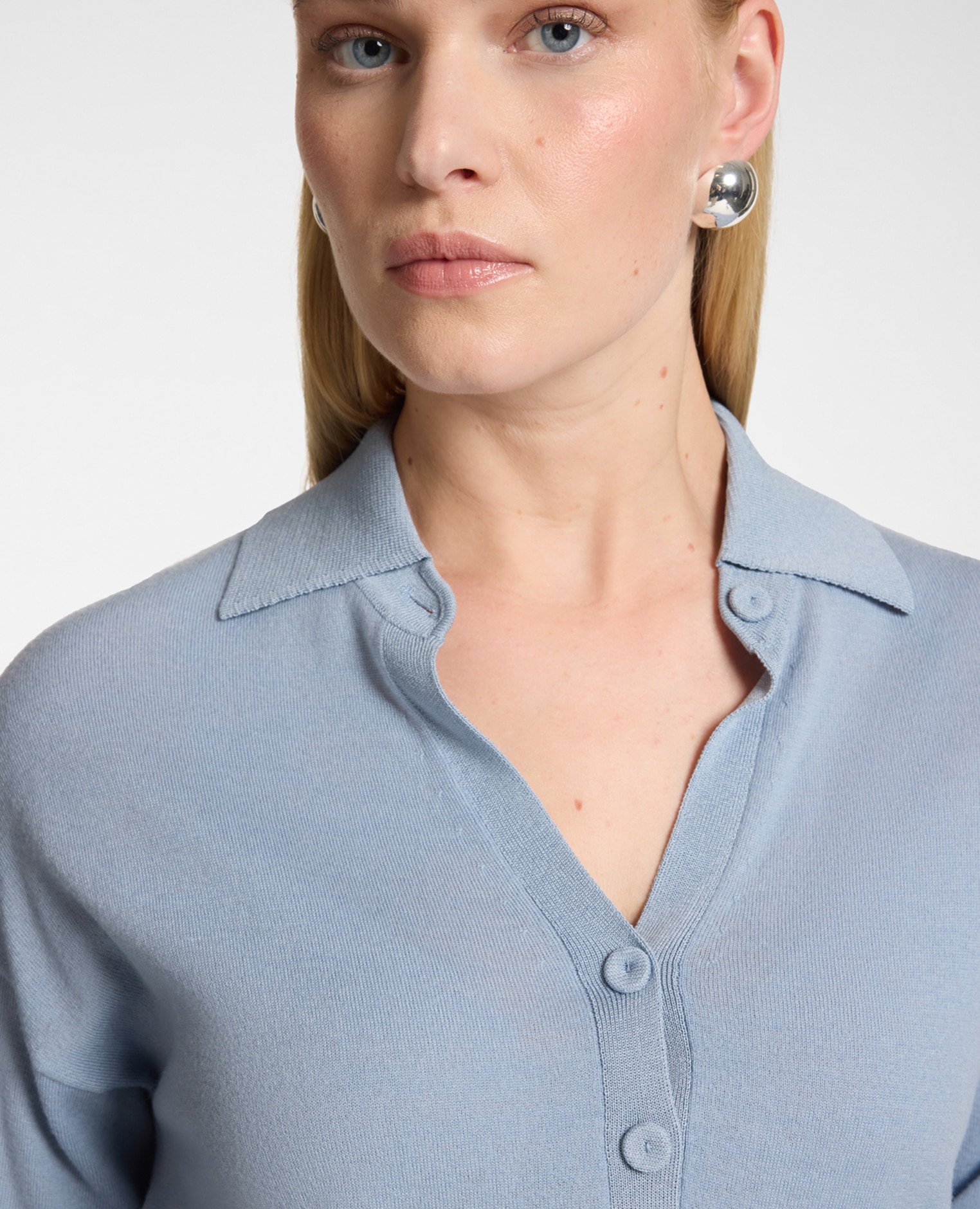 Polo de mujer de pura lana ajuste regular con cierre de botones - Elena Miró - Azul claro Azul claro-4
