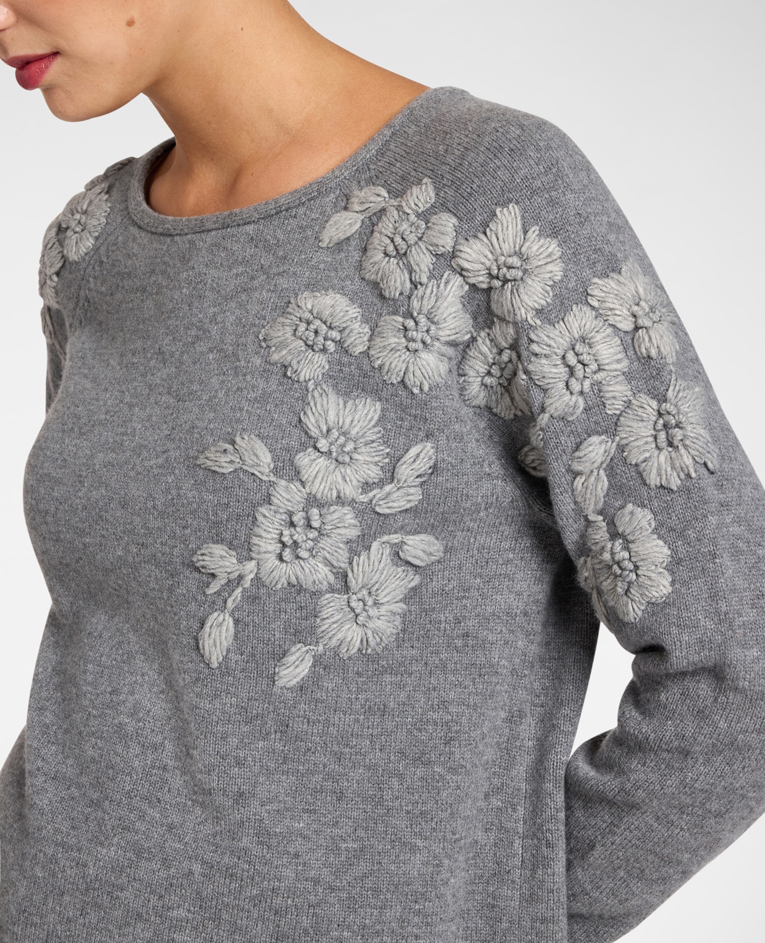 Jersey de mujer de pura lana con bordado floral corte regular largo medio - Elena Miró - Gris Gris-4