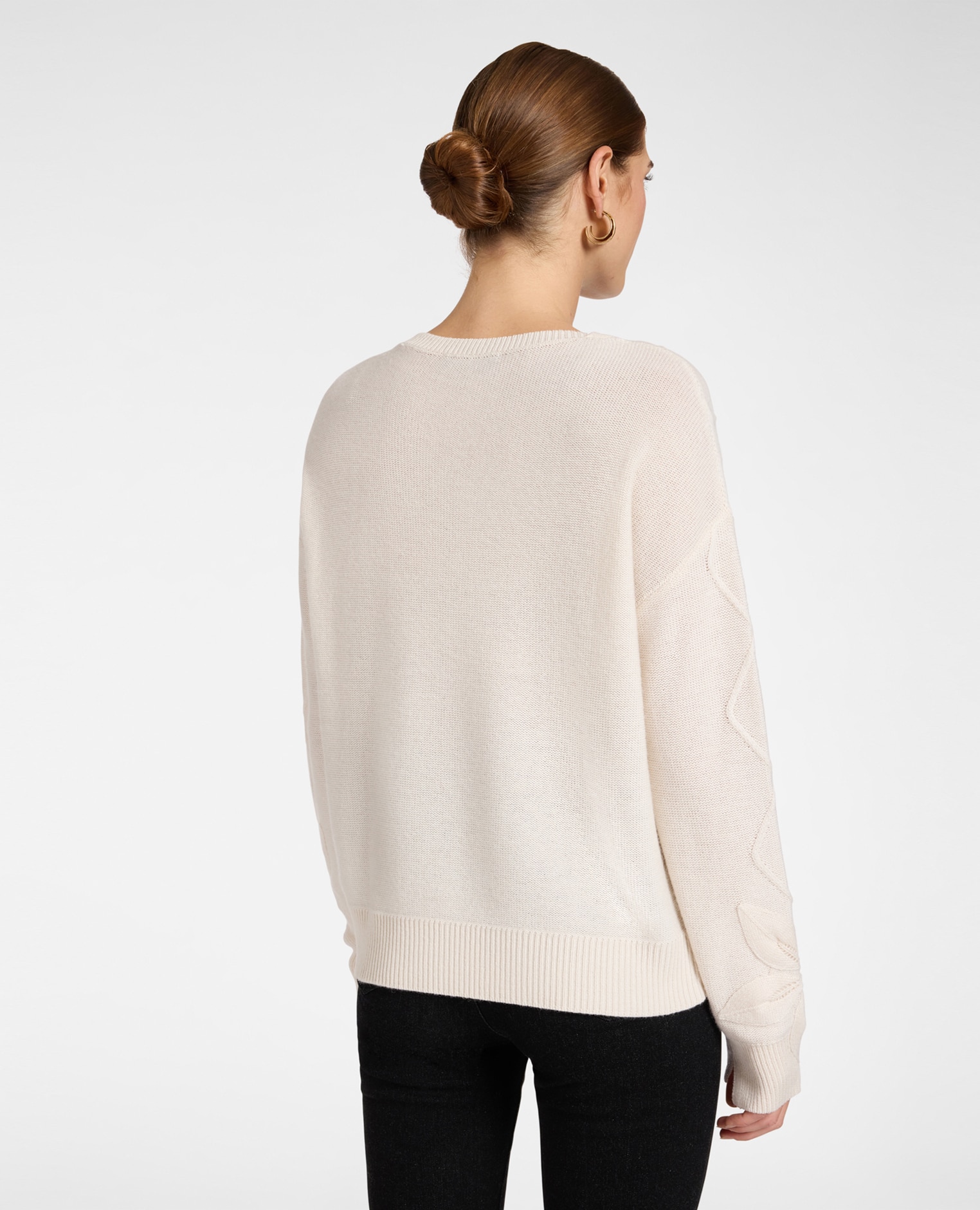 Jersey de mujer de mezcla de cachemir con labor floral modelo regular con largo medio y cuello redondo - Elena Miró - Beige Beige-2