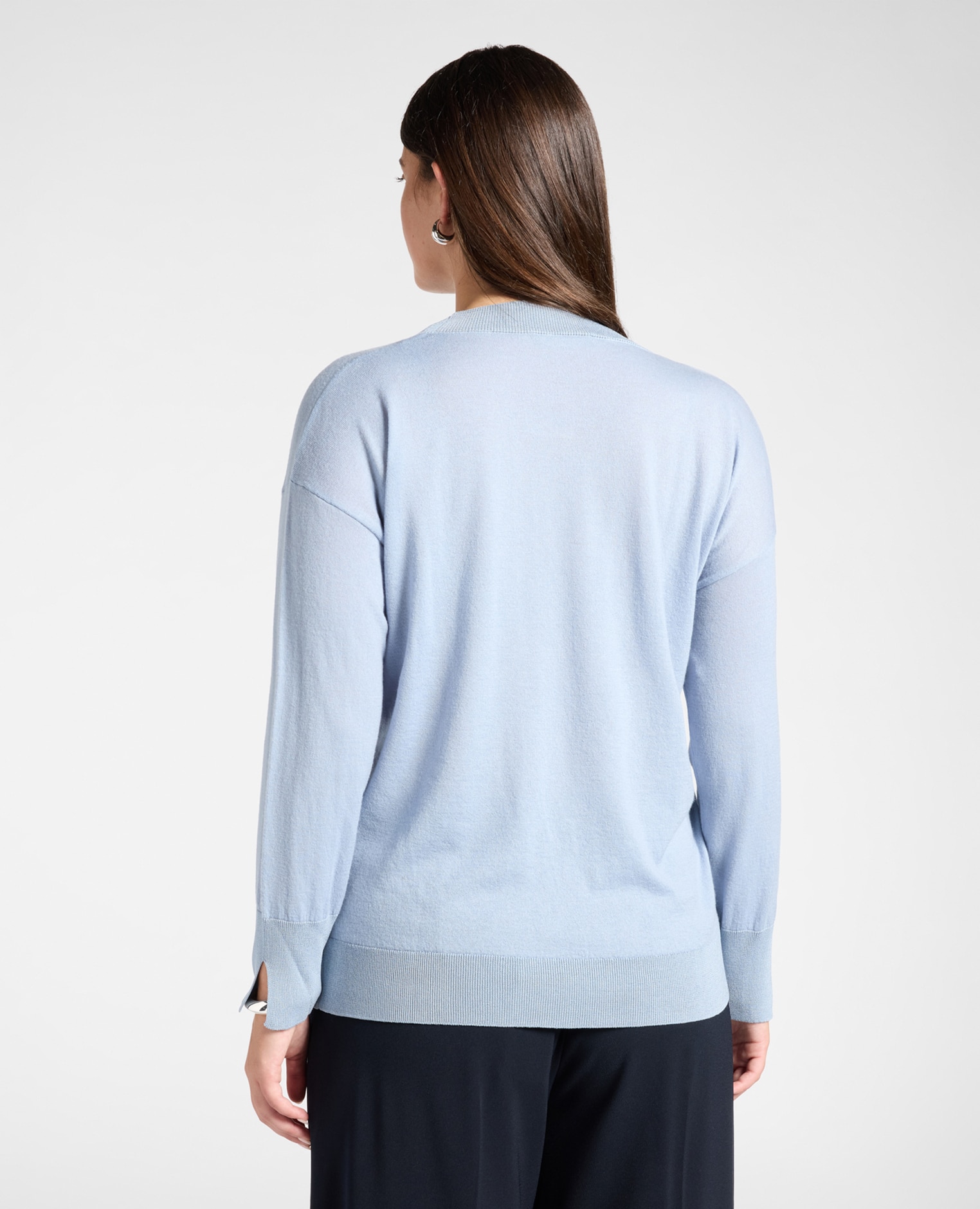 Jersey de mujer de cuello en v de pura lana ajuste regular y longitud media - Elena Miró - Azul claro Azul claro-2