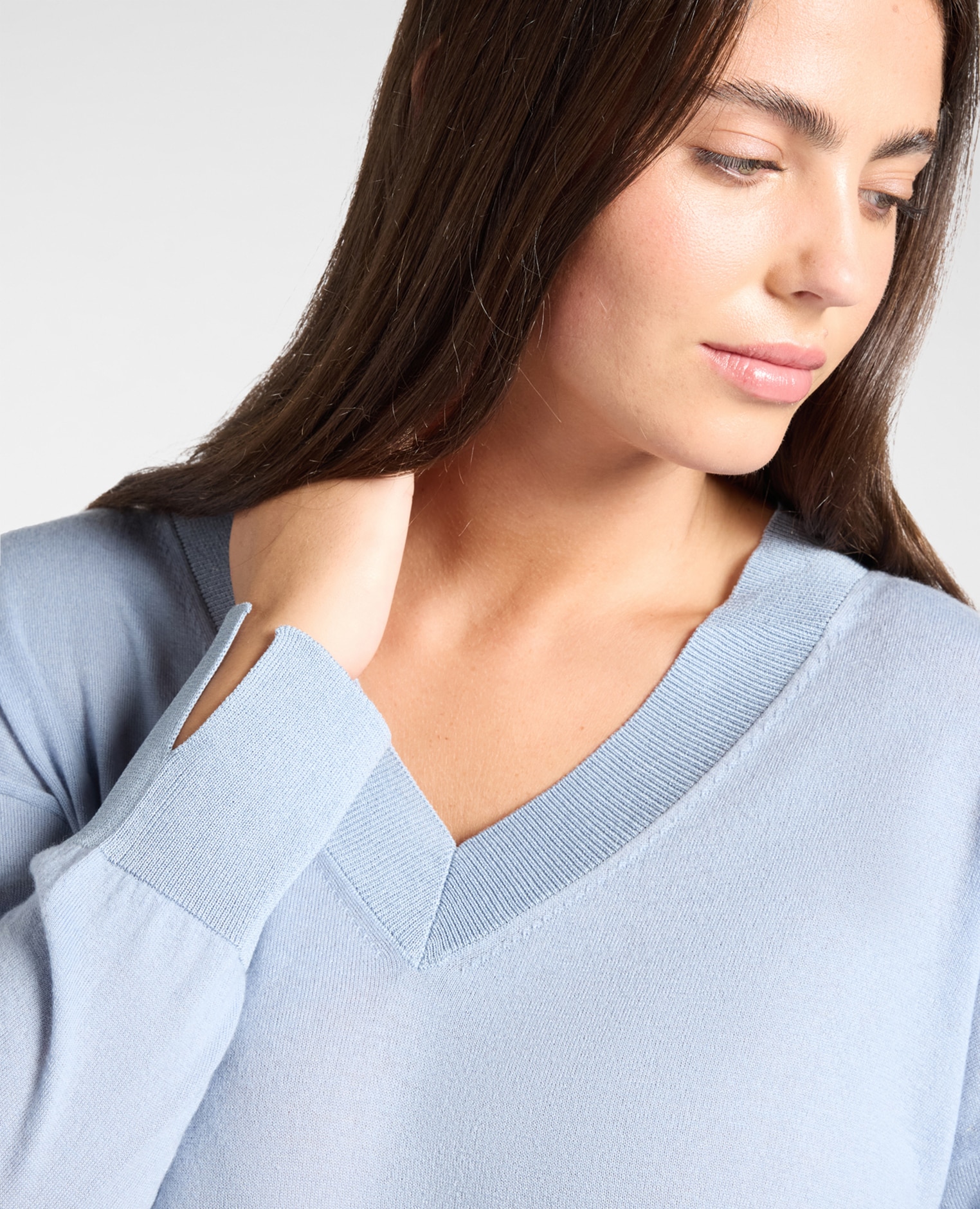 Jersey de mujer de cuello en v de pura lana ajuste regular y longitud media - Elena Miró - Azul claro Azul claro-4