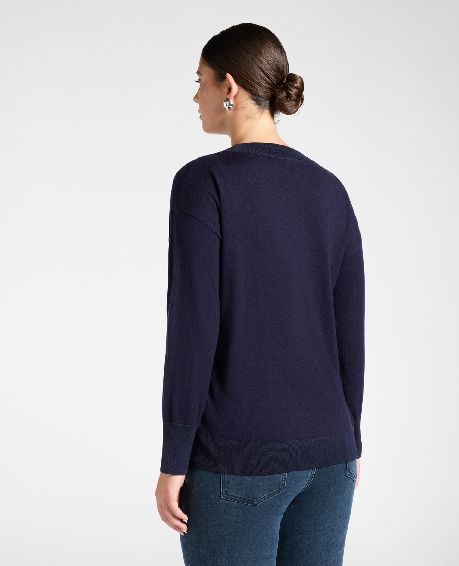 Jersey de mujer de cuello en v de pura lana ajuste regular y longitud media - Elena Miró - Azul Azul-2