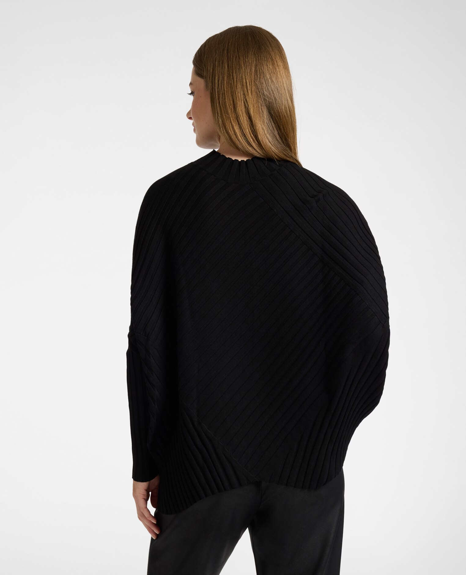 Jersey de mujer amplio con mezcla de canalés ajuste kimono largo medio - Elena Miró - Negro Negro-2